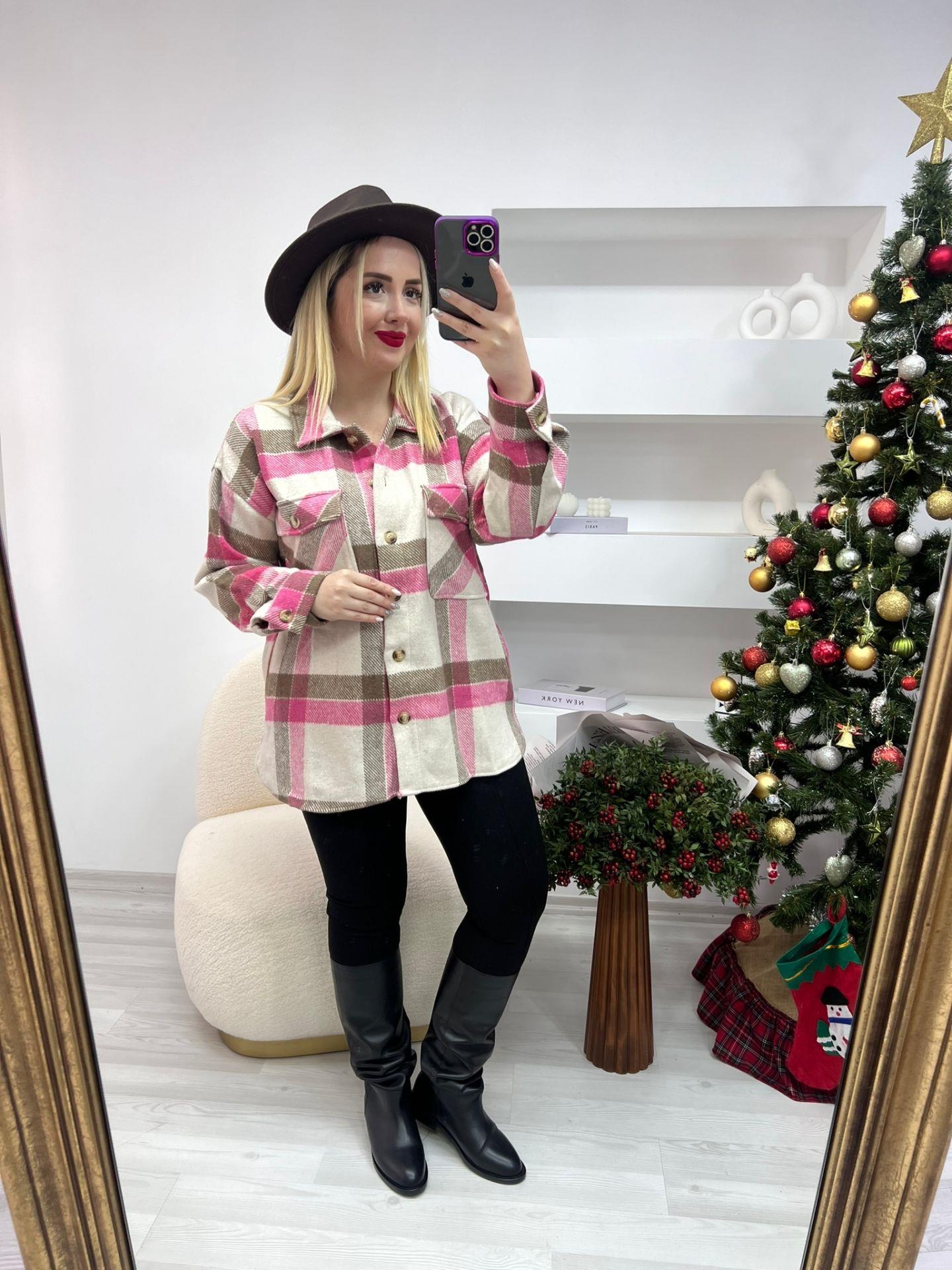 KAŞE ODUNCU GÖMLEK CEKET PEMBE