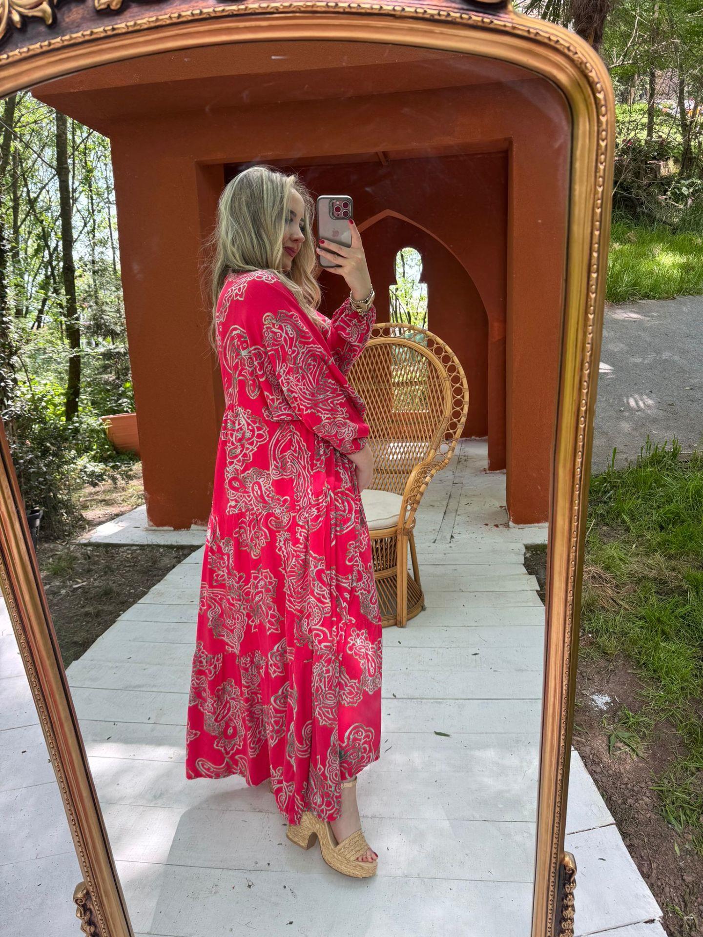 KATLEYA MODEL KIRMIZI DESENLİ ELBİSE