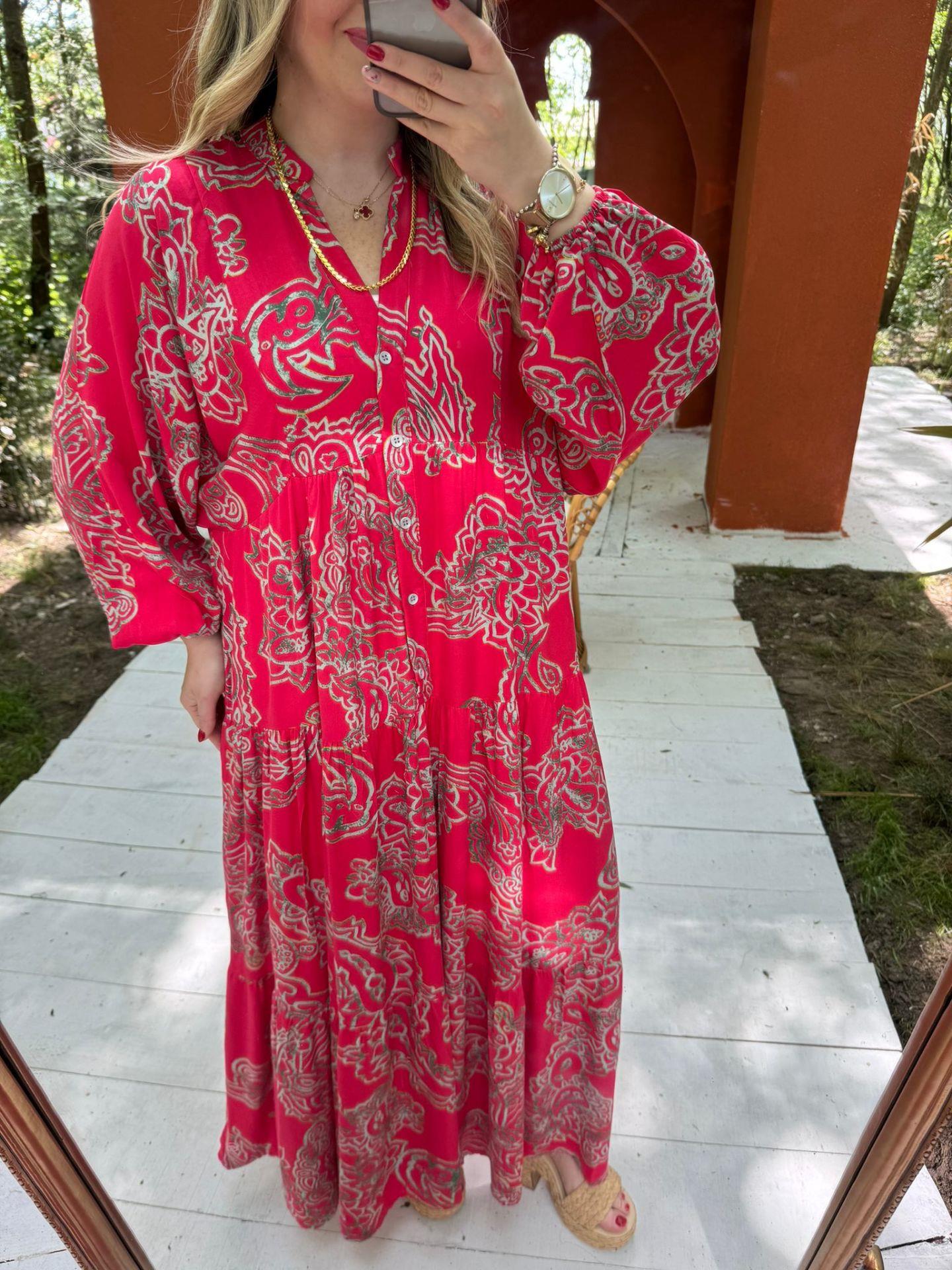 KATLEYA MODEL KIRMIZI DESENLİ ELBİSE