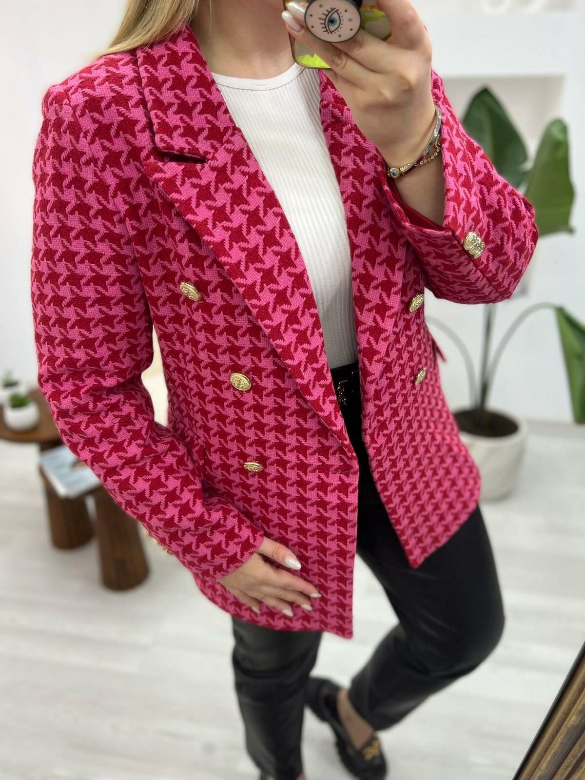 KAZ AYAĞI DESEN PEMBE CEKET