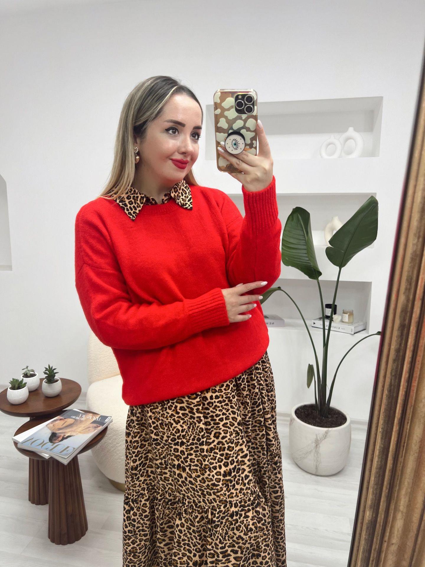 KIRMIZI TRİKO BASİC KAZAK