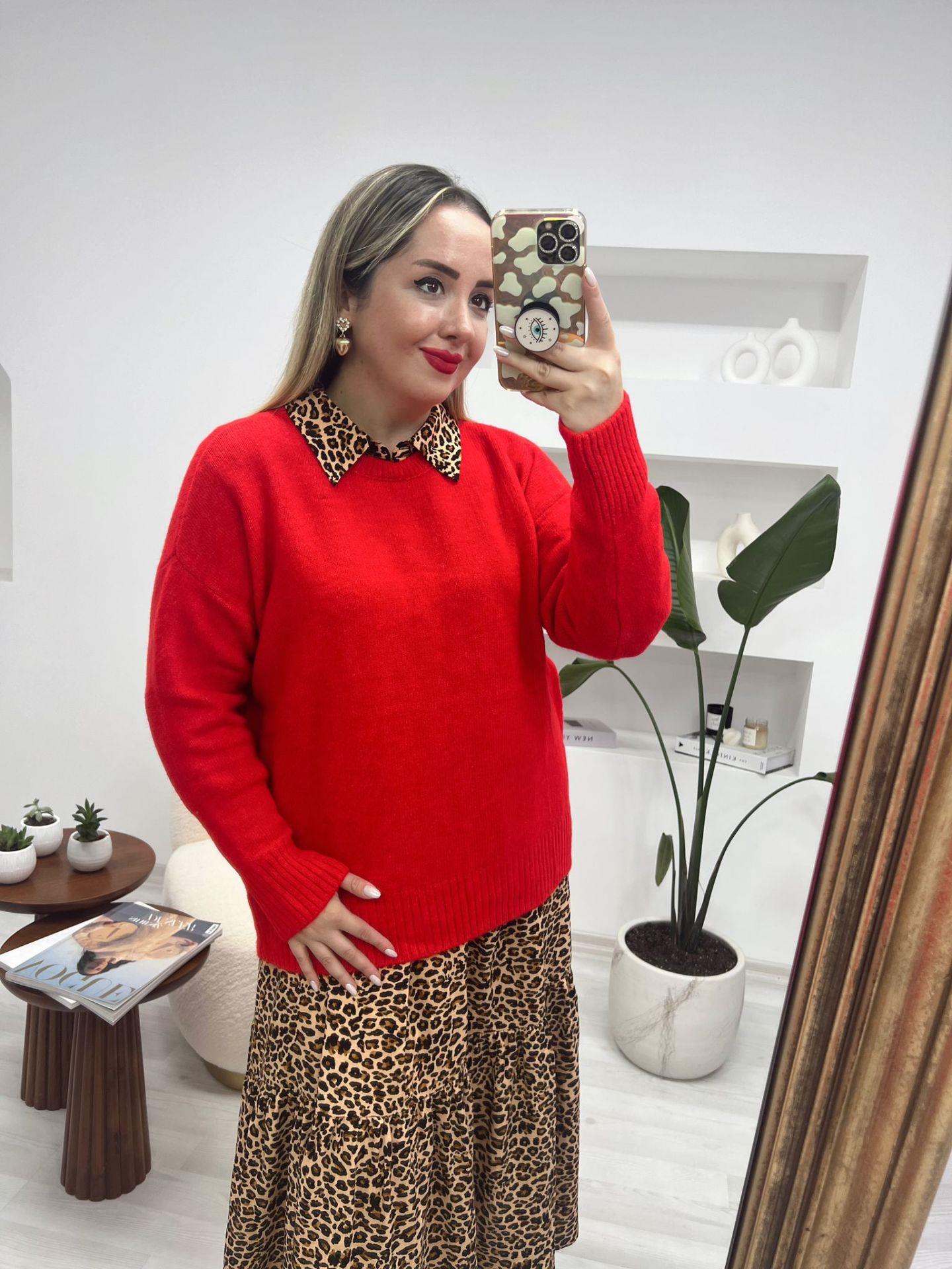 KIRMIZI TRİKO BASİC KAZAK