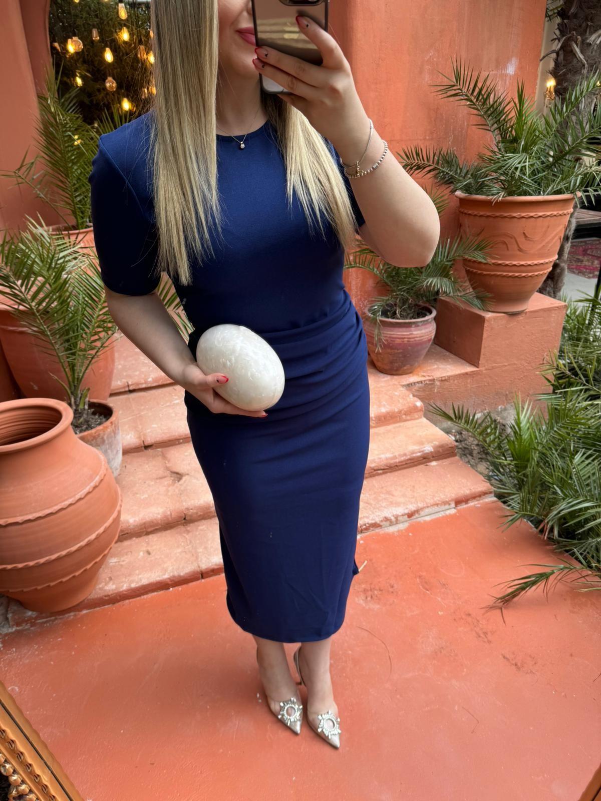 KISA KOLLU ORJ MARKA MODEL LACİVERT ELBİSE