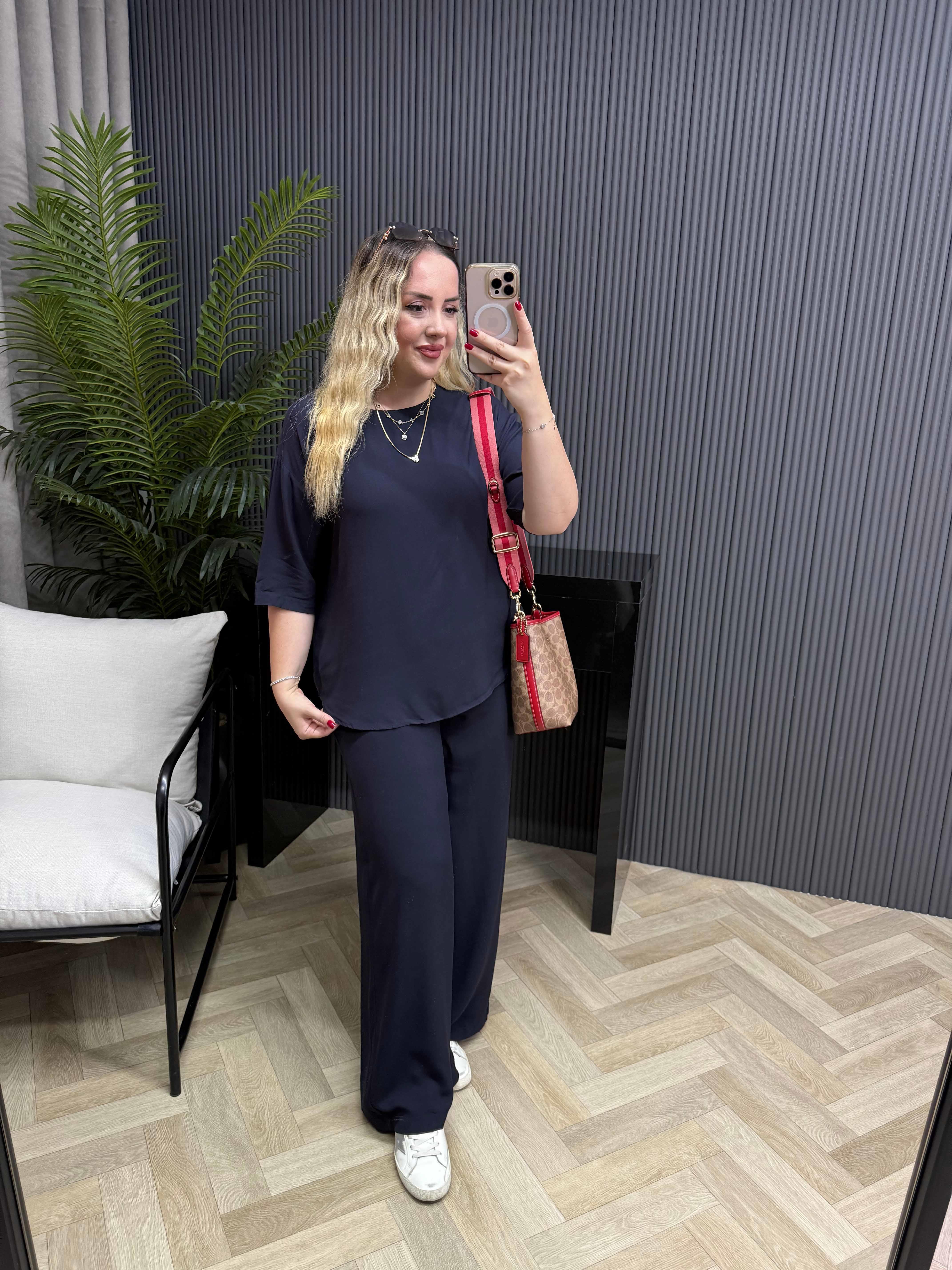 Kısa Kollu Pamuk Viskon Takım Lacivert