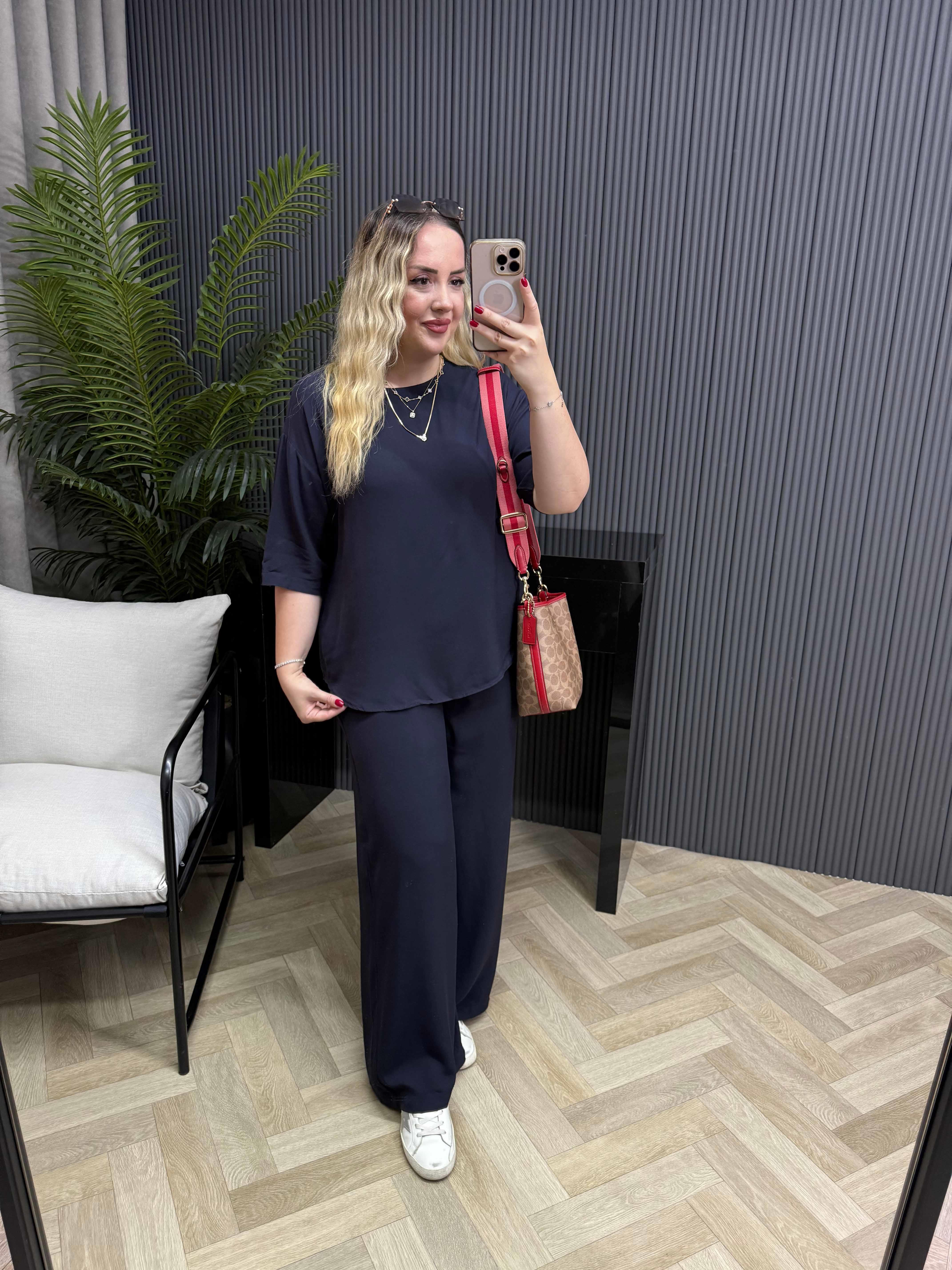 Kısa Kollu Pamuk Viskon Takım Lacivert