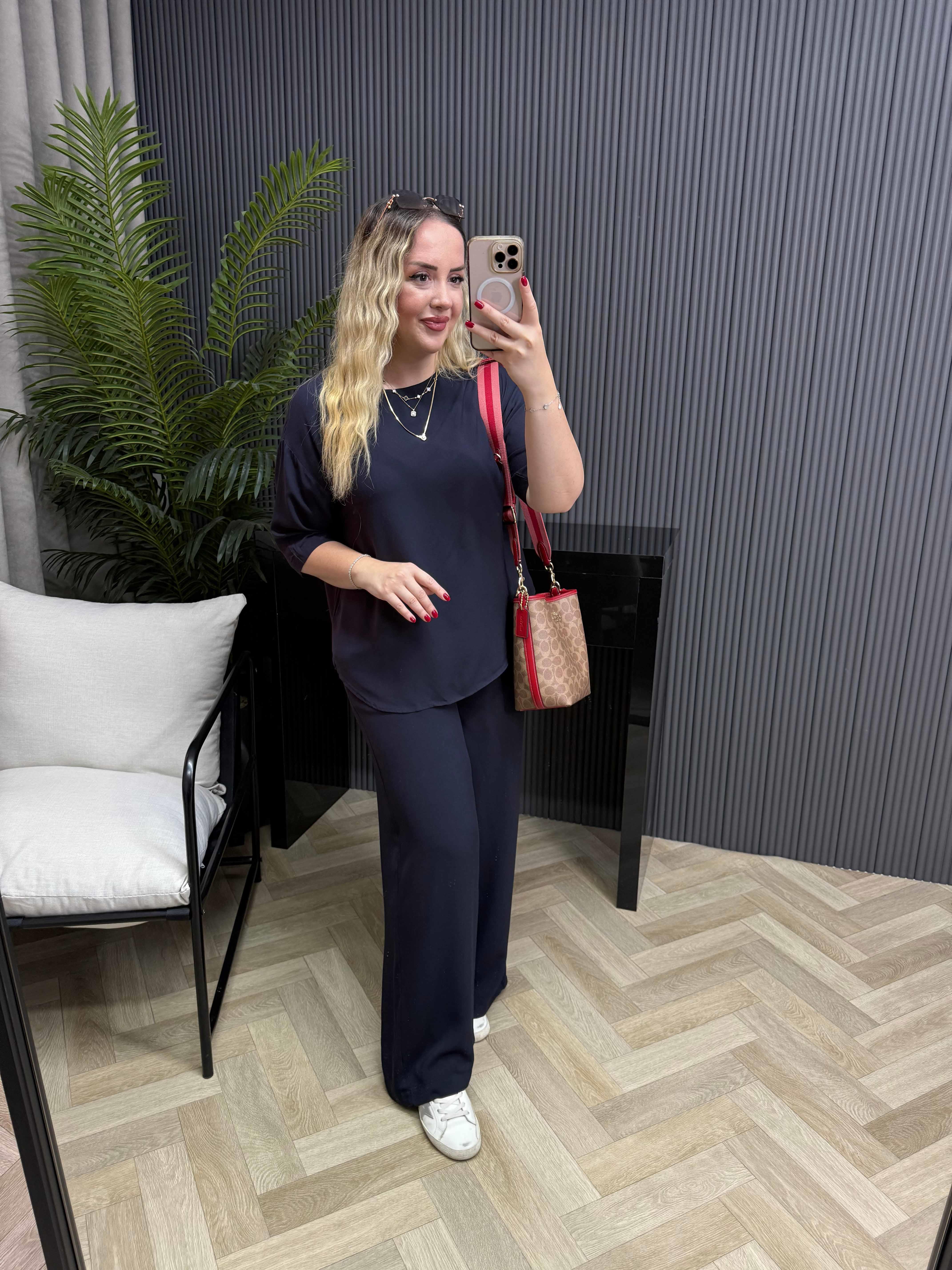 Kısa Kollu Pamuk Viskon Takım Lacivert