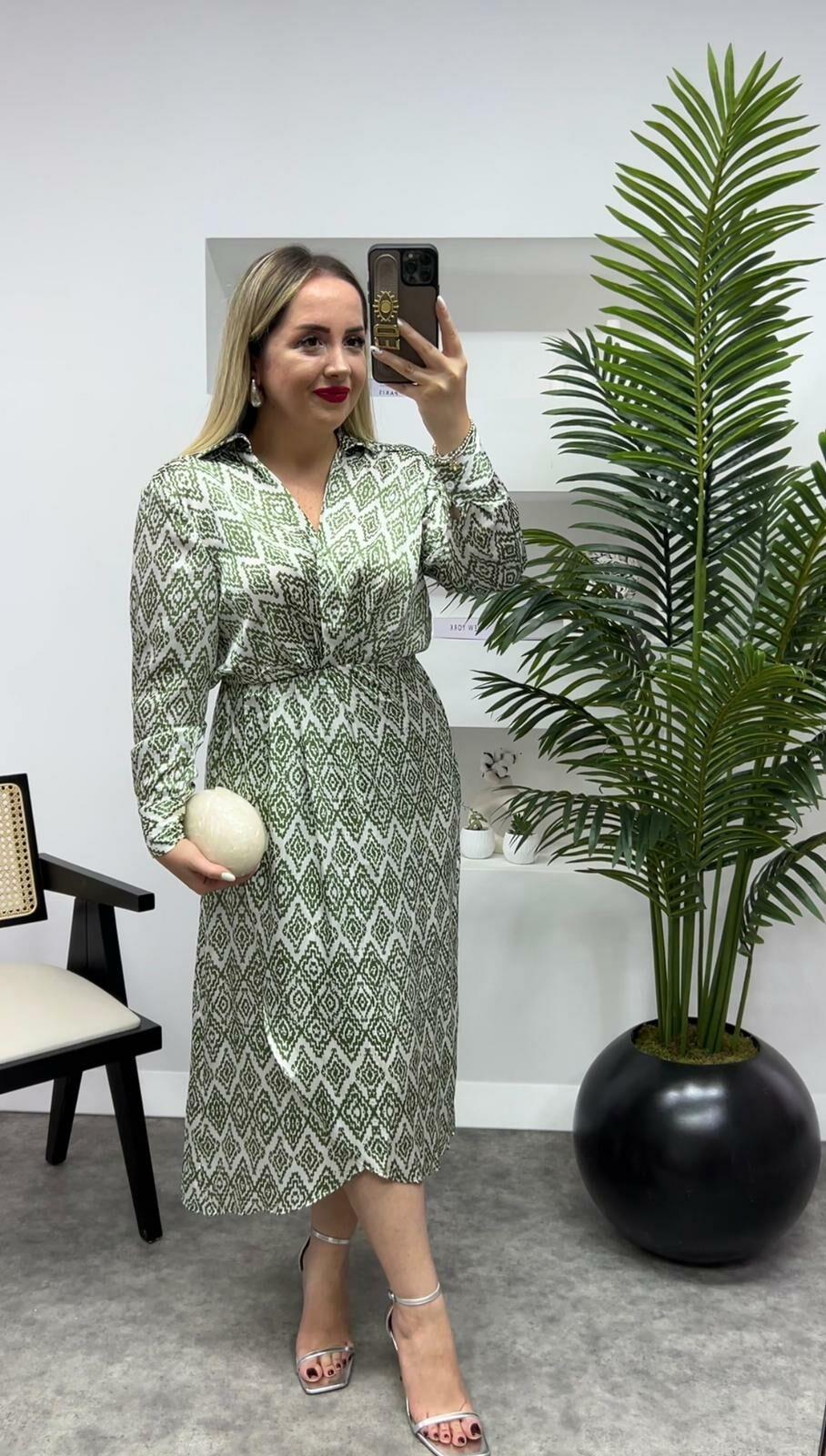KRUVAZE MODEL İPEK SATEN MİNT YEŞİL ELBİSE