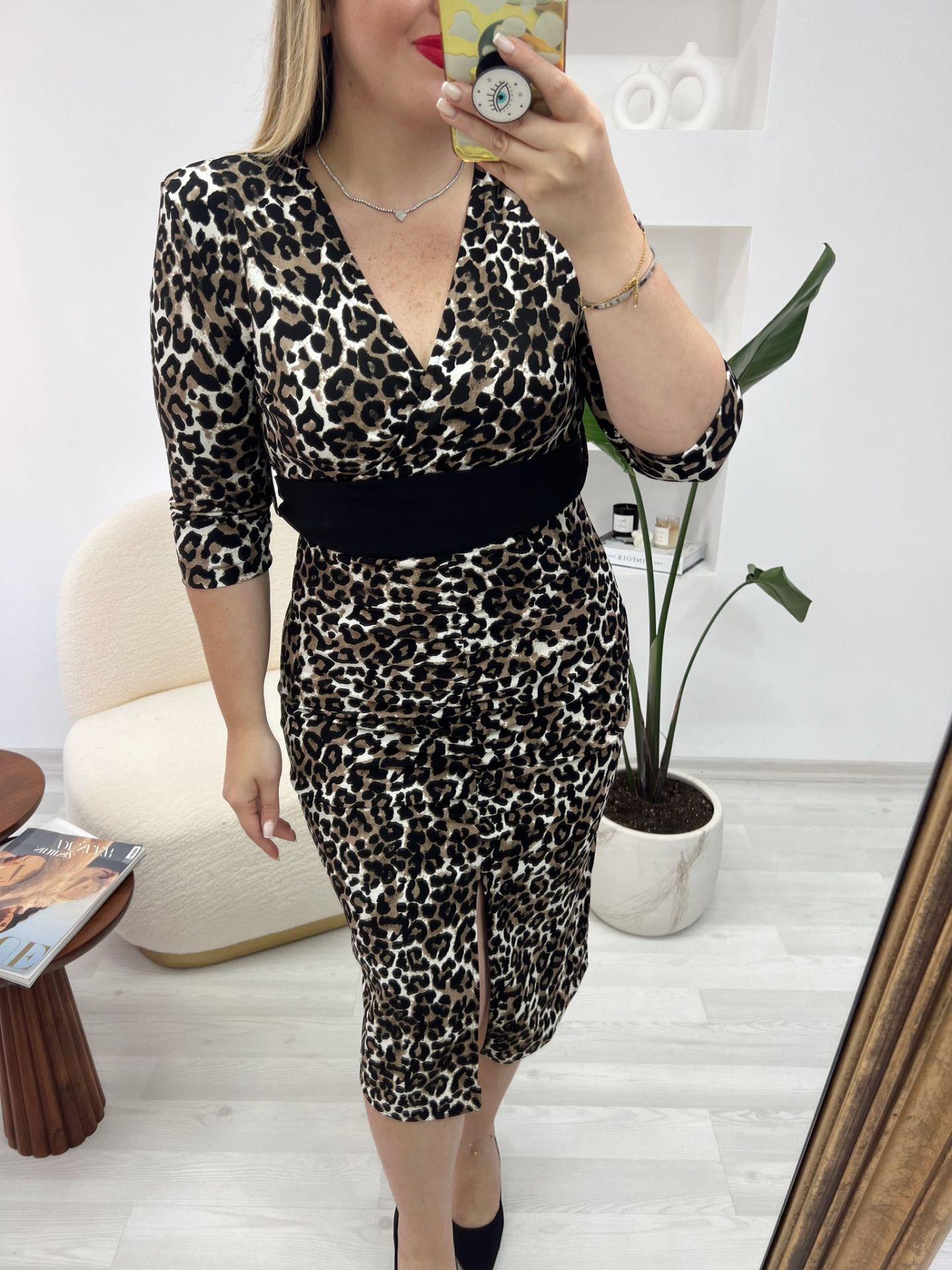 KUŞAKLI DRAPELİ LEOPAR ELBİSE