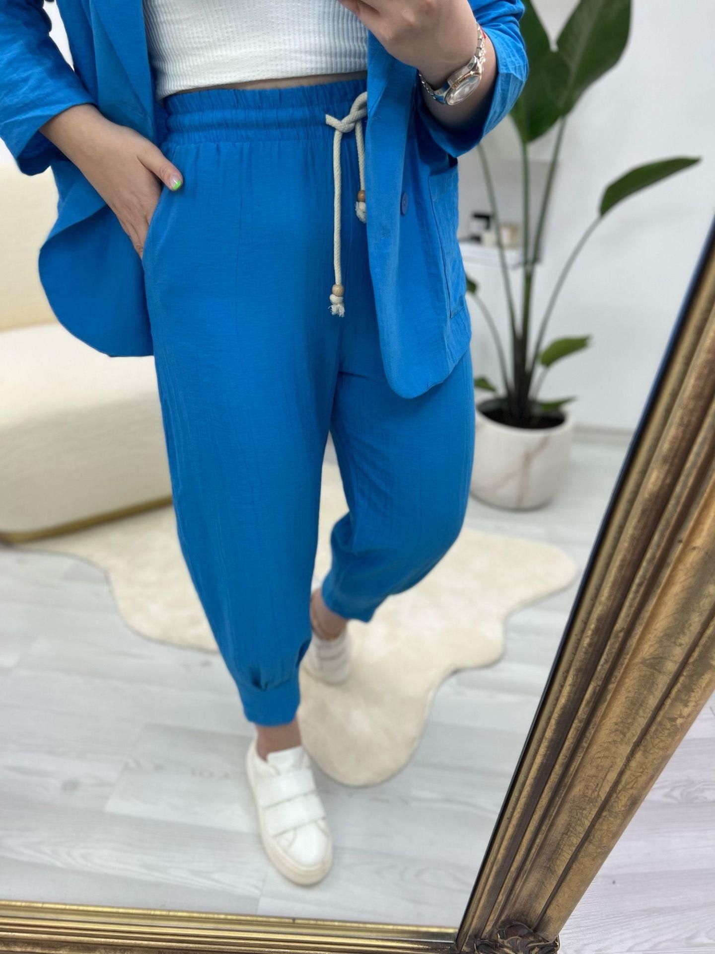 LARA BELİ LASTİKLİ KETEN PANTOLON MAVİ