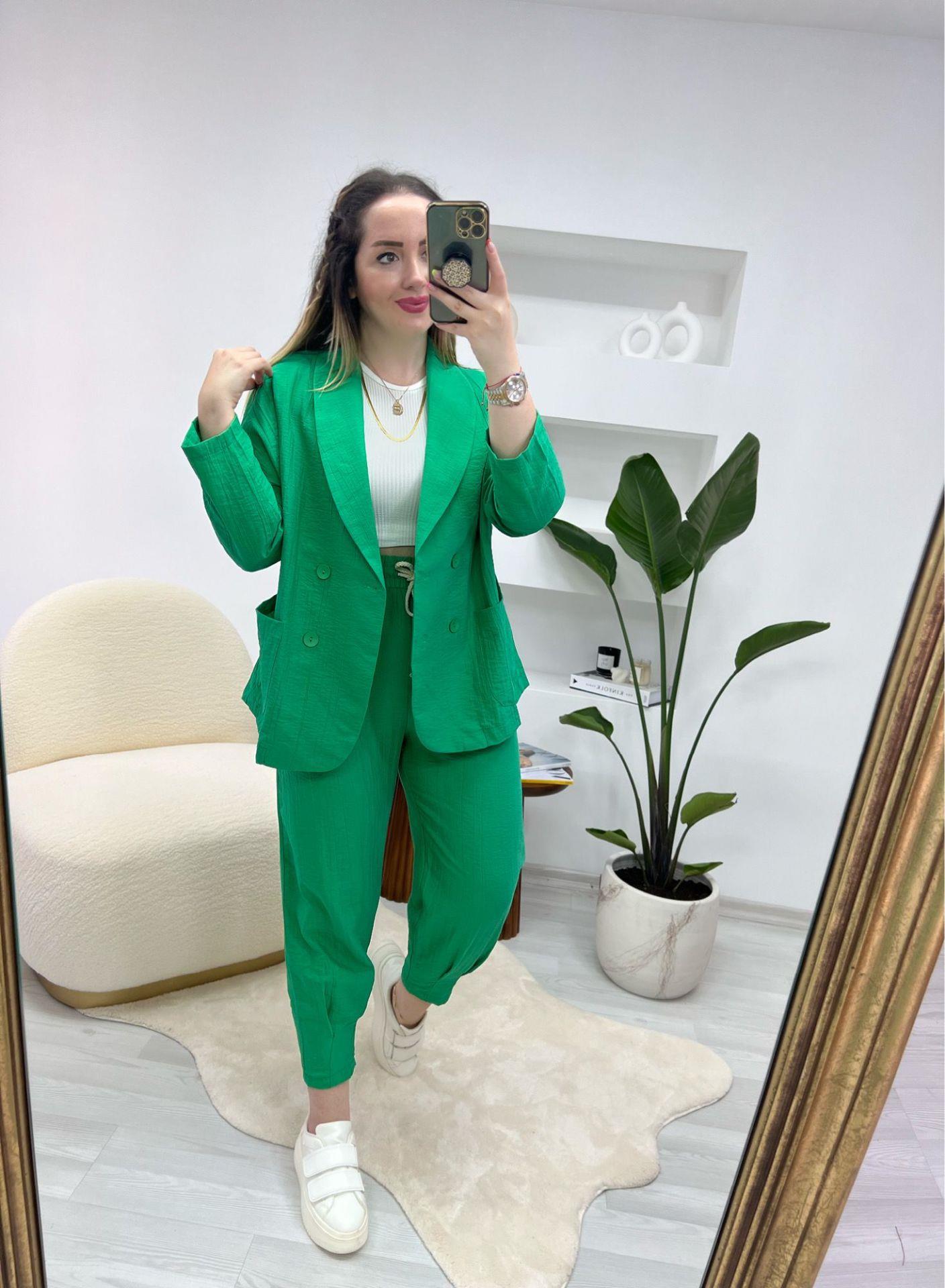 LARA BELİ LASTİKLİ KETEN PANTOLON YEŞİL