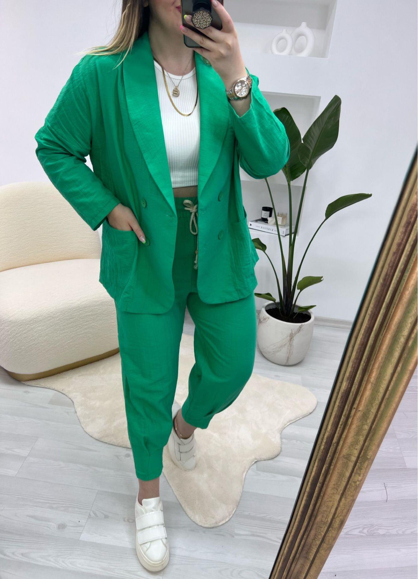 LARA BELİ LASTİKLİ KETEN PANTOLON YEŞİL