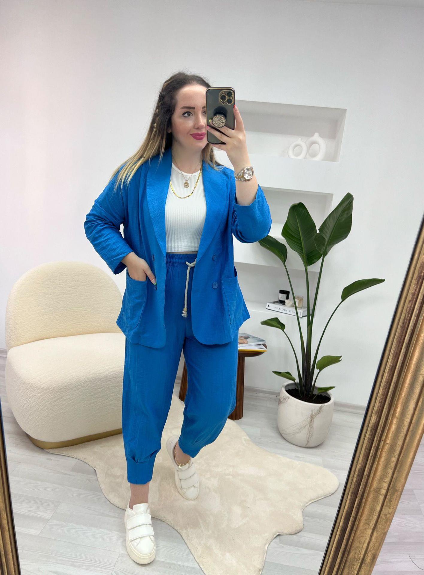 LARA KETEN CEKET MAVİ