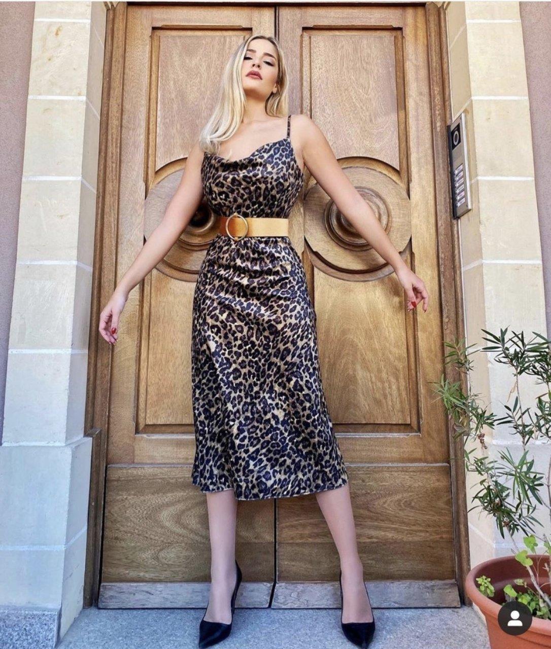 LEOPAR KADİFE ELBİSE