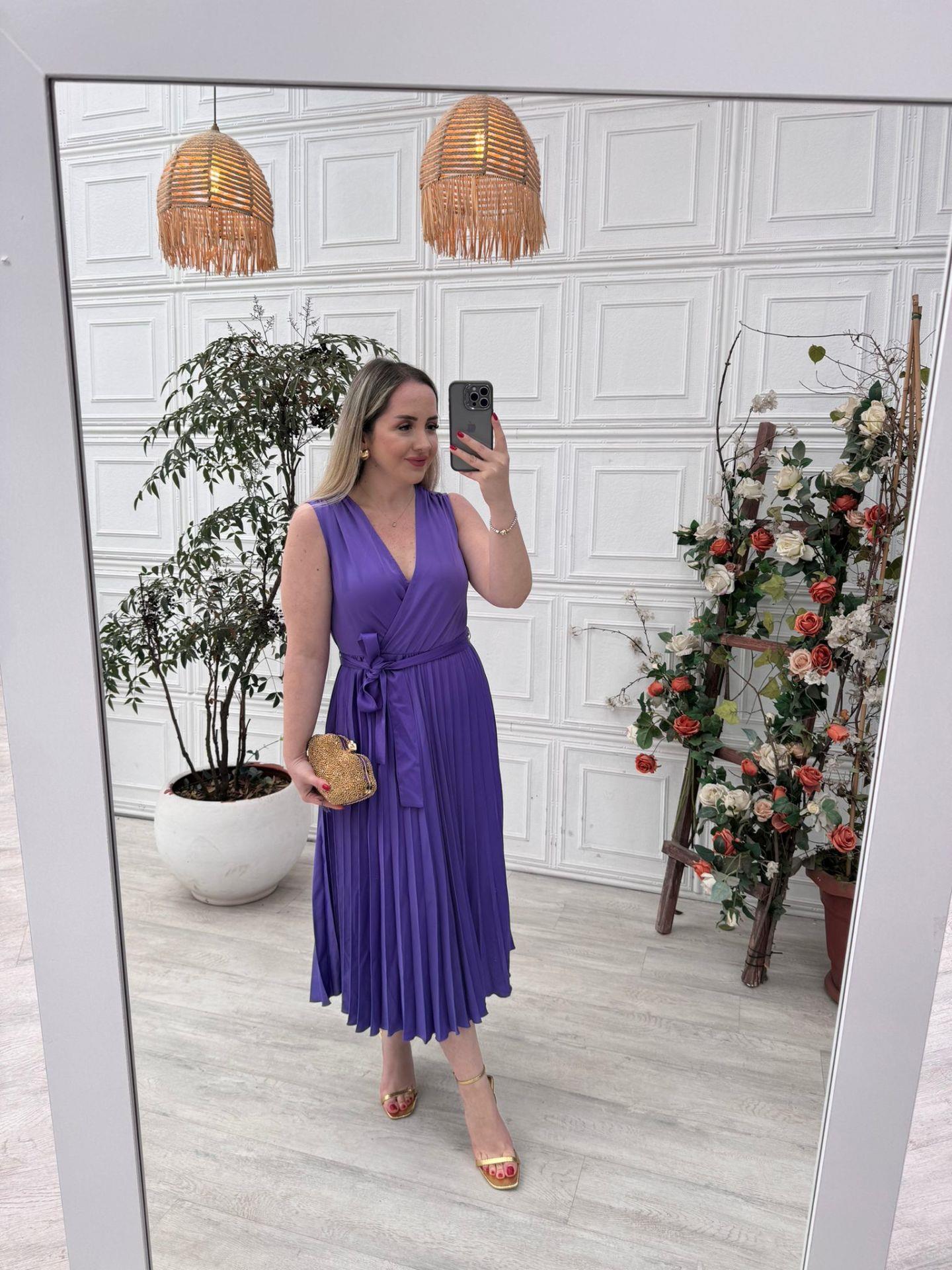 LİLA PİLİSELİ BELİ LASTIKLI ORJ MARKA ELBİSE