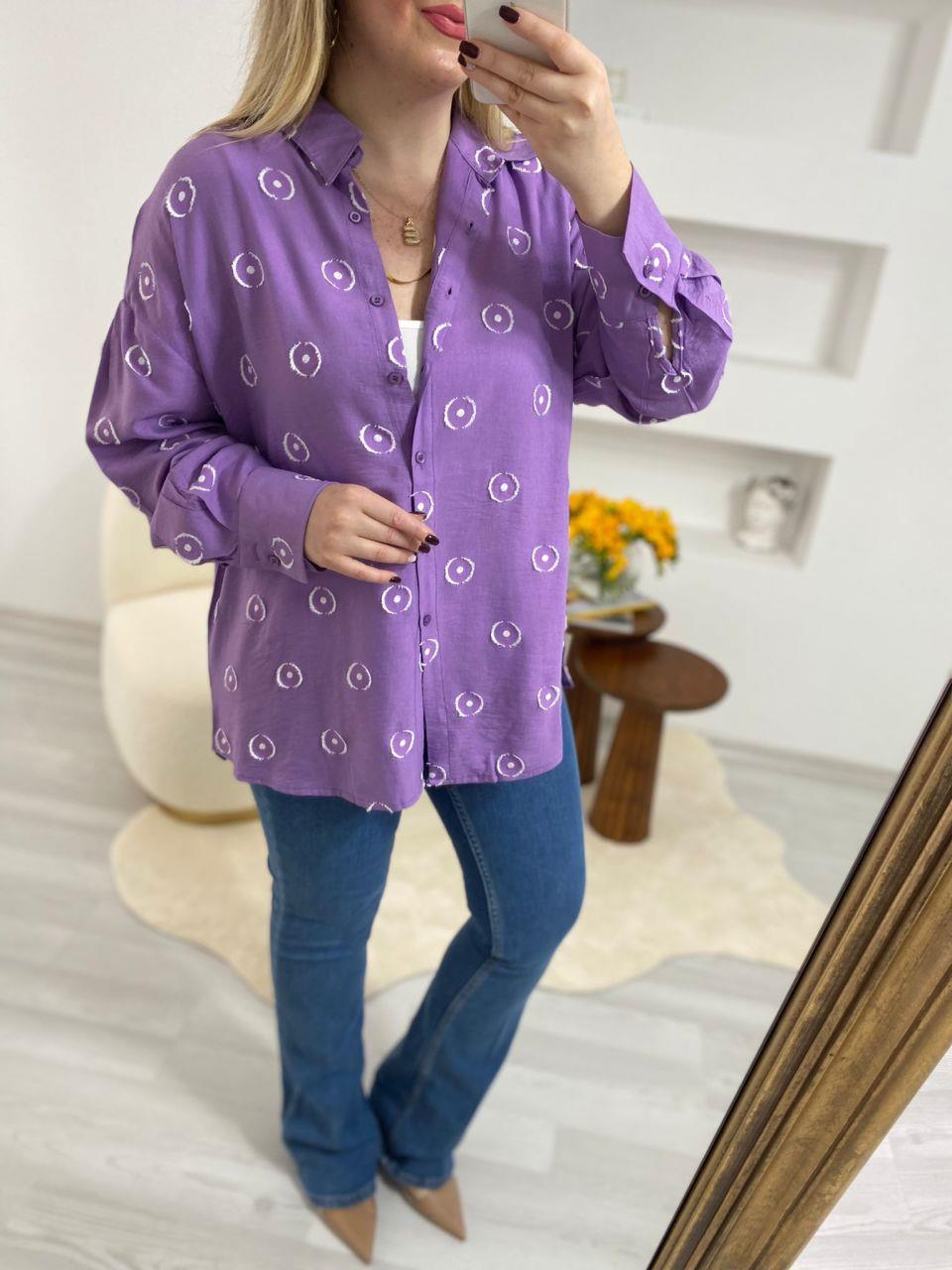 LİLA PUANTİYE DETAYLI MANGO GÖMLEK