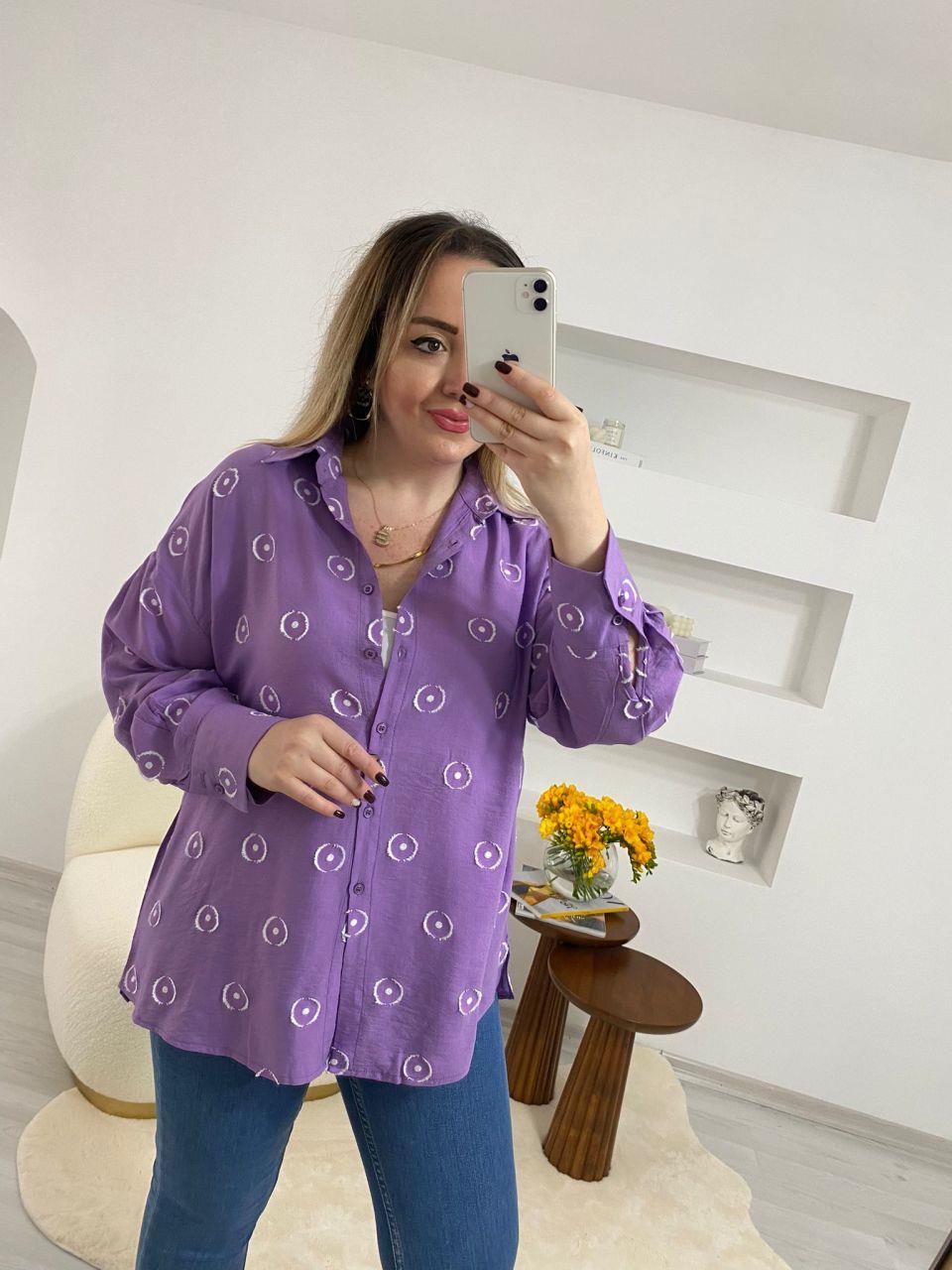 LİLA PUANTİYE DETAYLI MANGO GÖMLEK