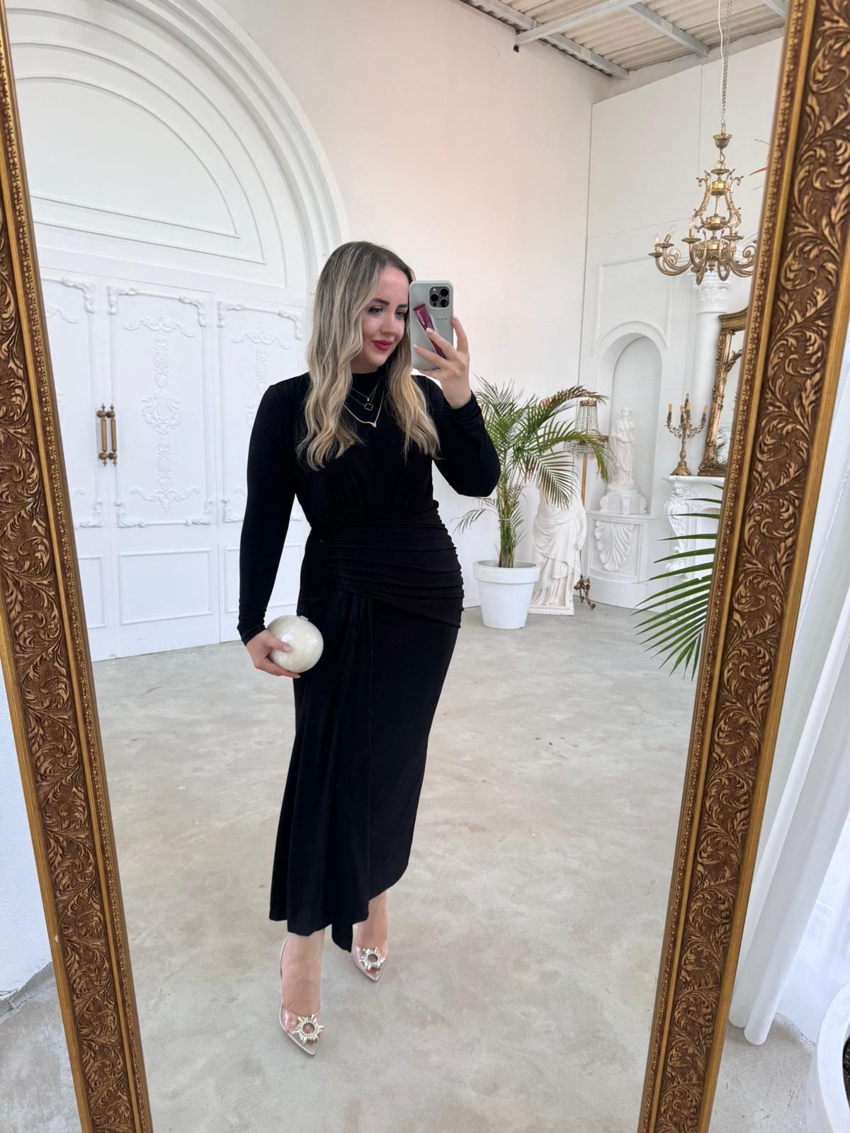 LİLY DRAPELİ ÖZEL TASARIM ELBİSE SİYAH