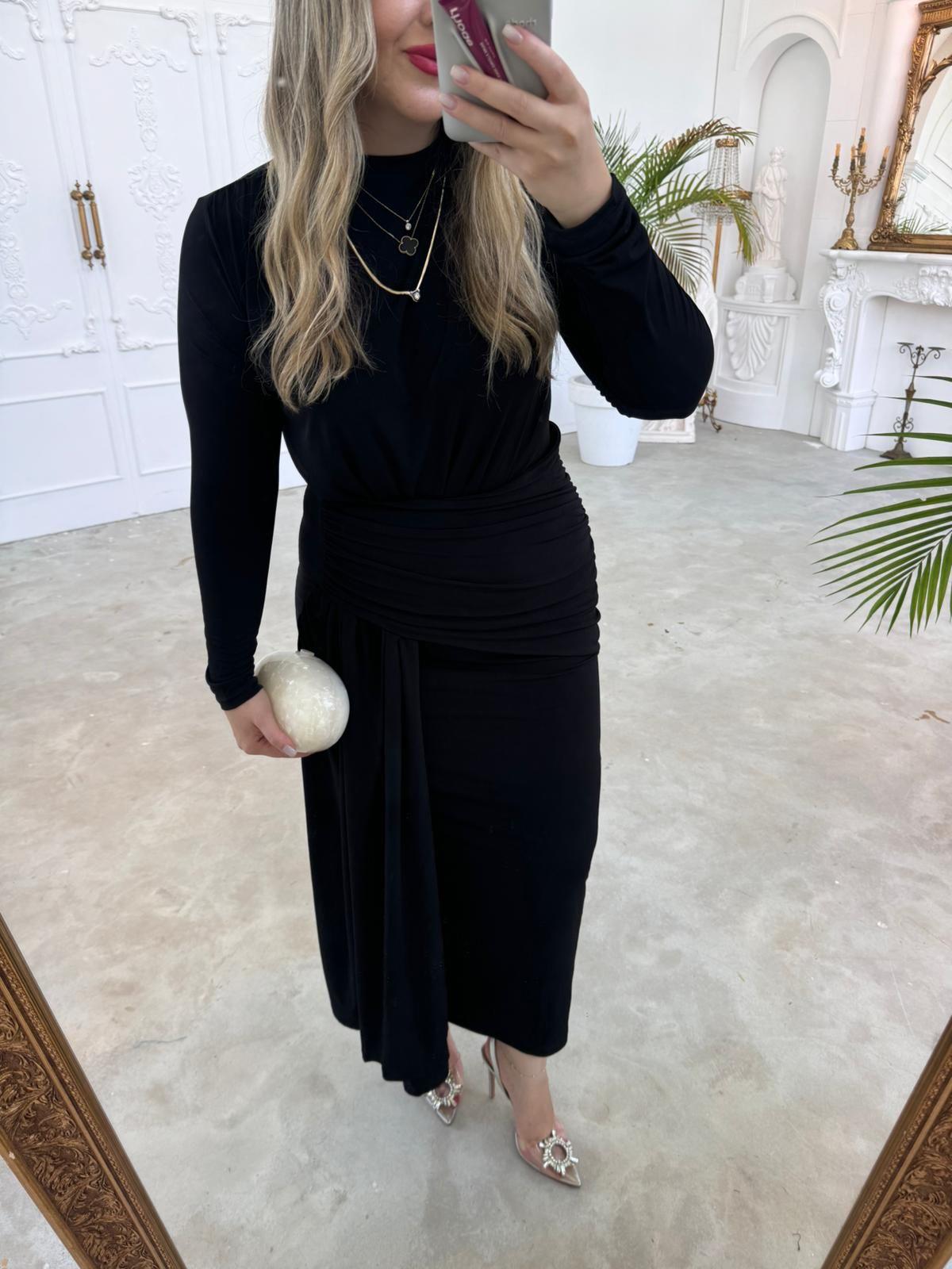 LİLY DRAPELİ ÖZEL TASARIM ELBİSE SİYAH