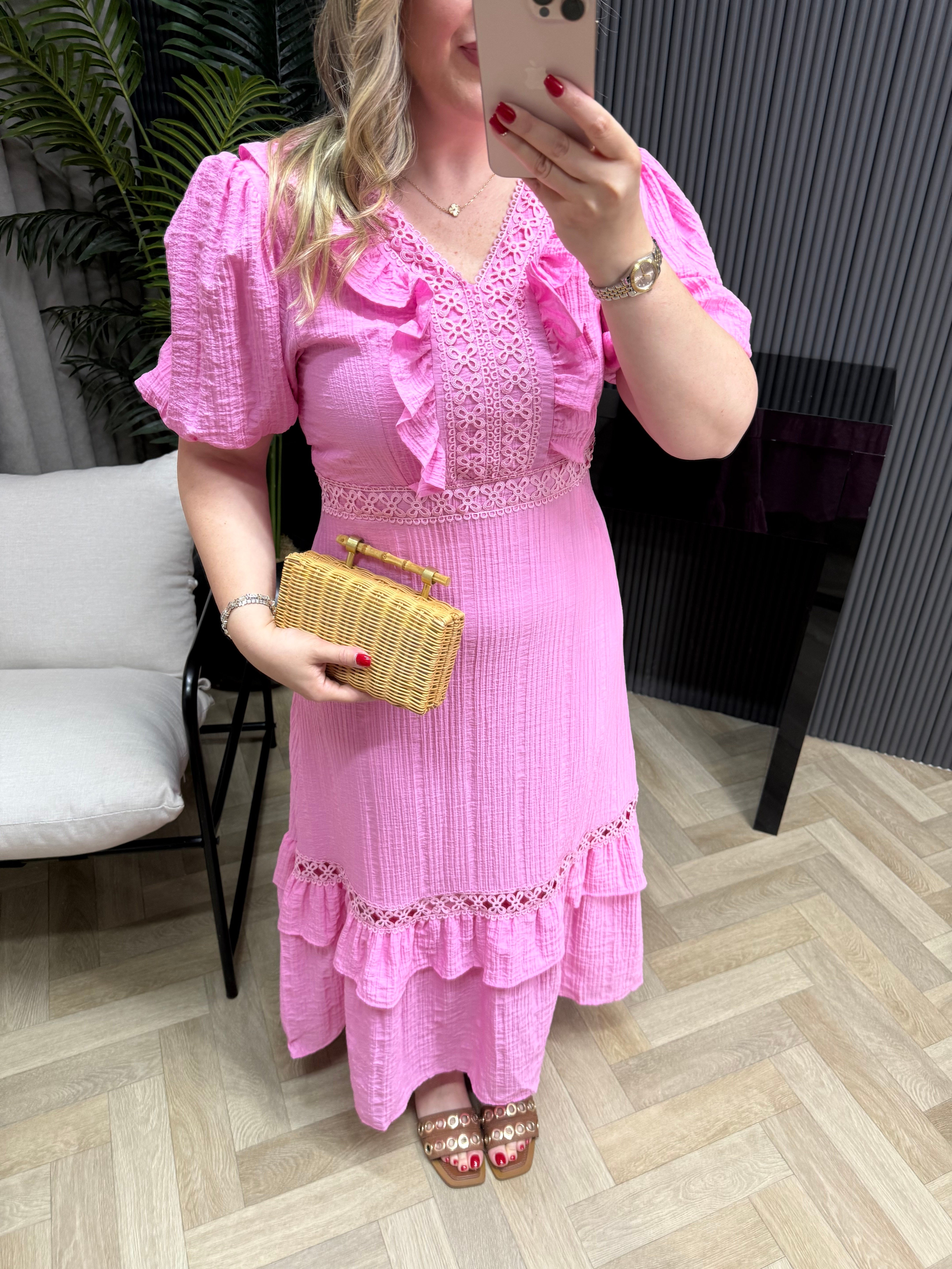 Lina Fisto Detaylı Tasarım Elbise Pembe