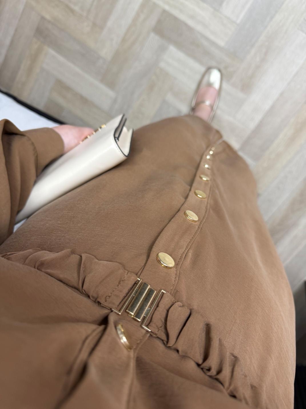 Lina Özel Tensel Kumaş Kemerli Elbise Camel