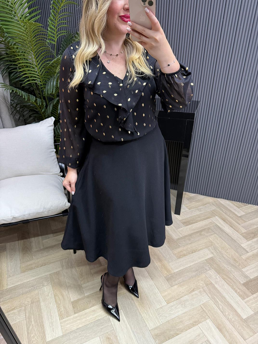 Lowe Etek Görünümlü Elbise Gold Varaklı