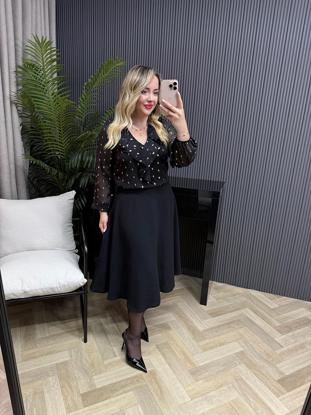 Lowe Etek Görünümlü Elbise Gold Varaklı