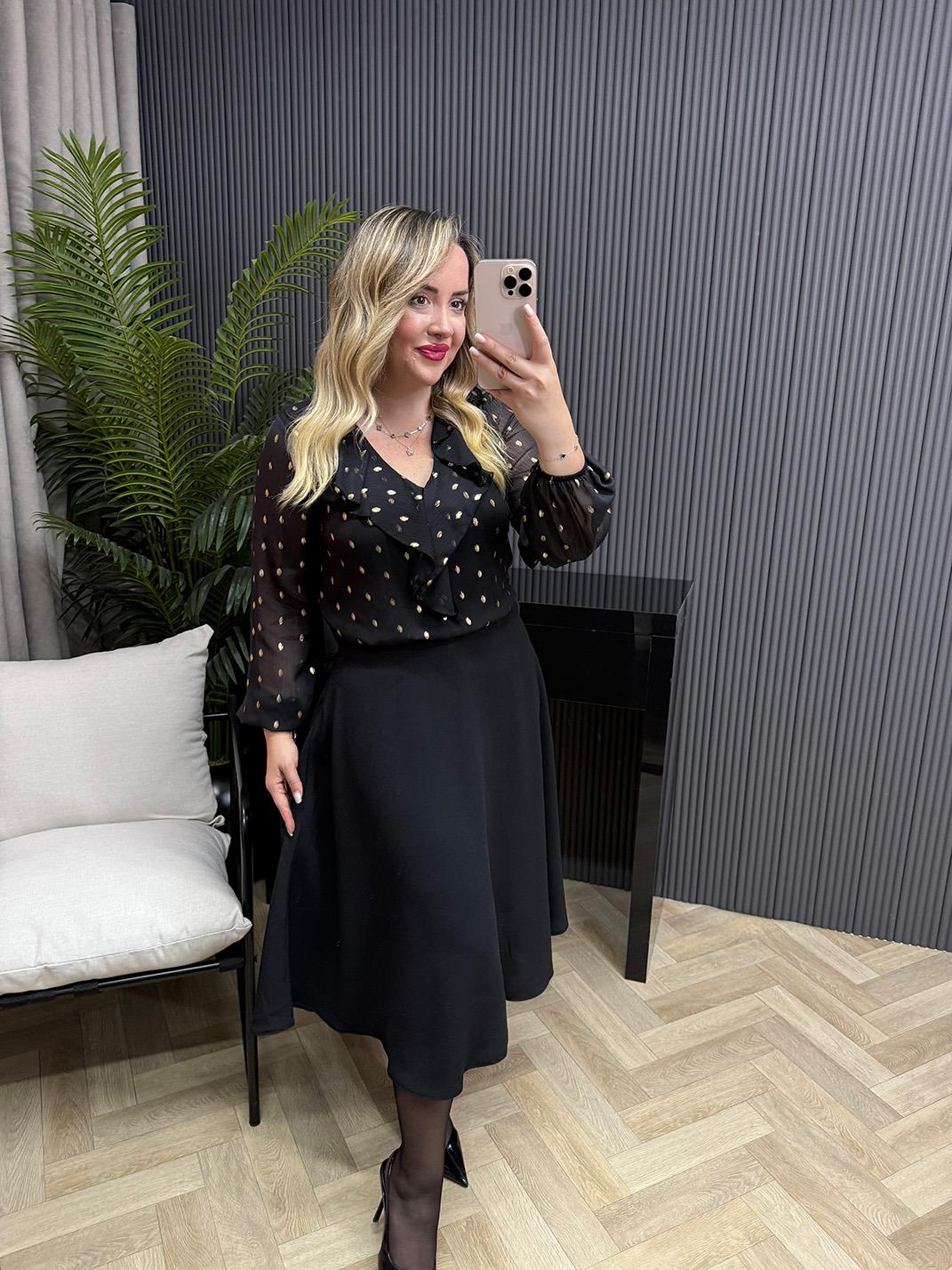 Lowe Etek Görünümlü Elbise Gold Varaklı