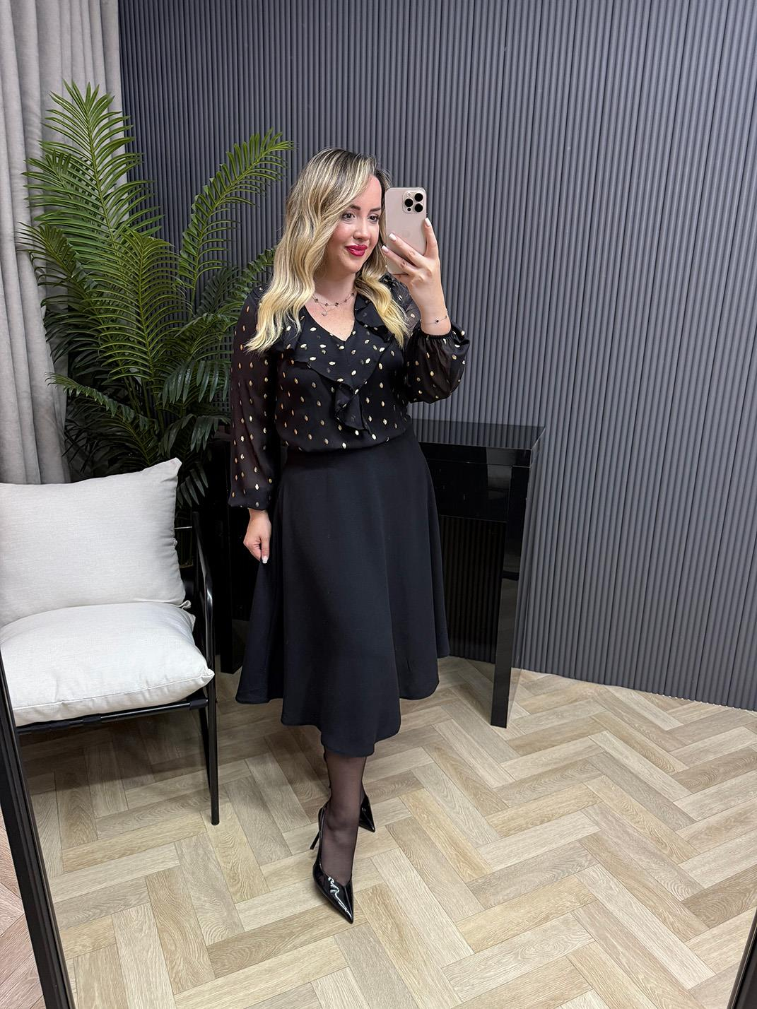 Lowe Etek Görünümlü Elbise Gold Varaklı