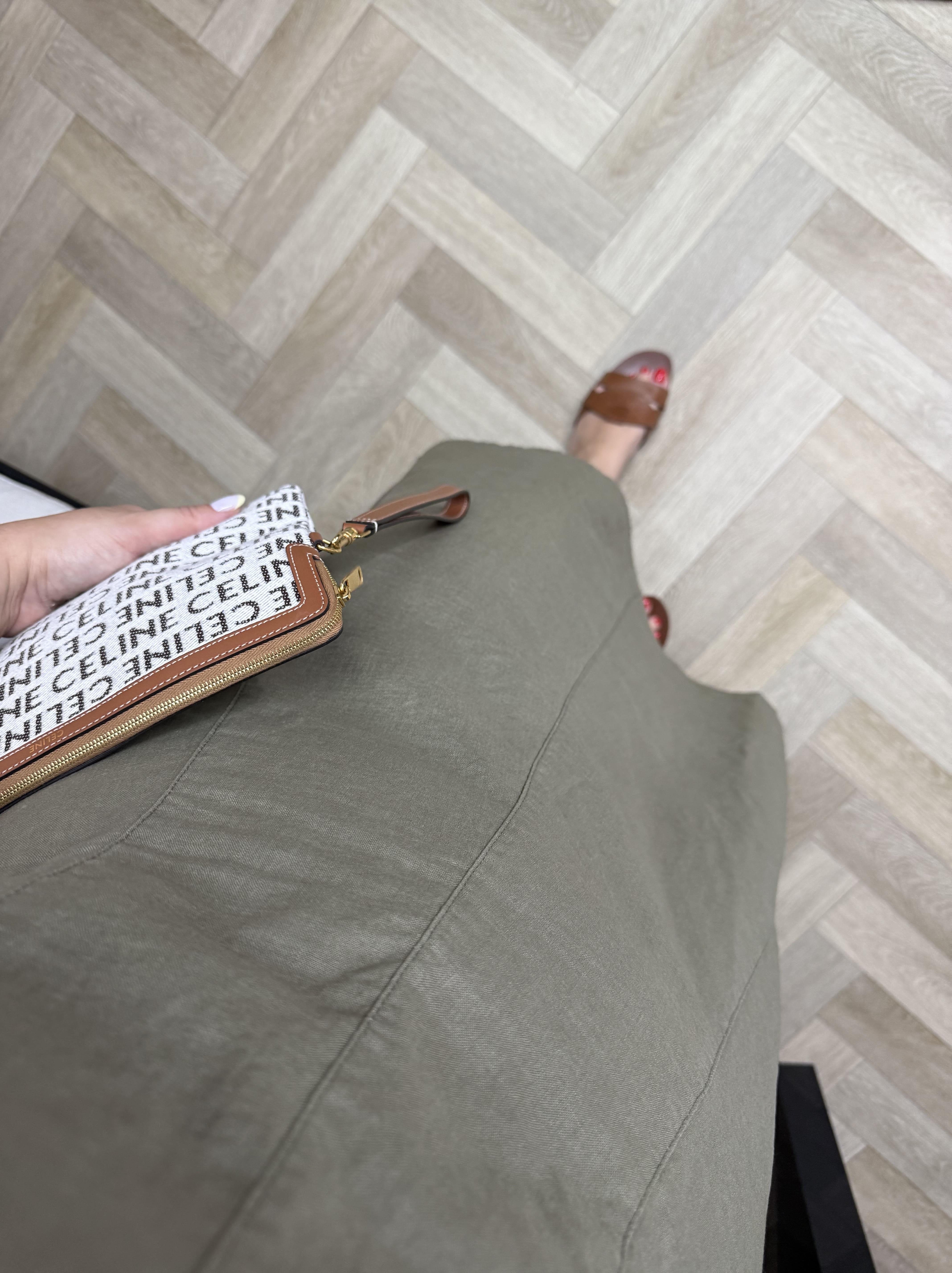 Madonna Yaka Keten Elbise Haki