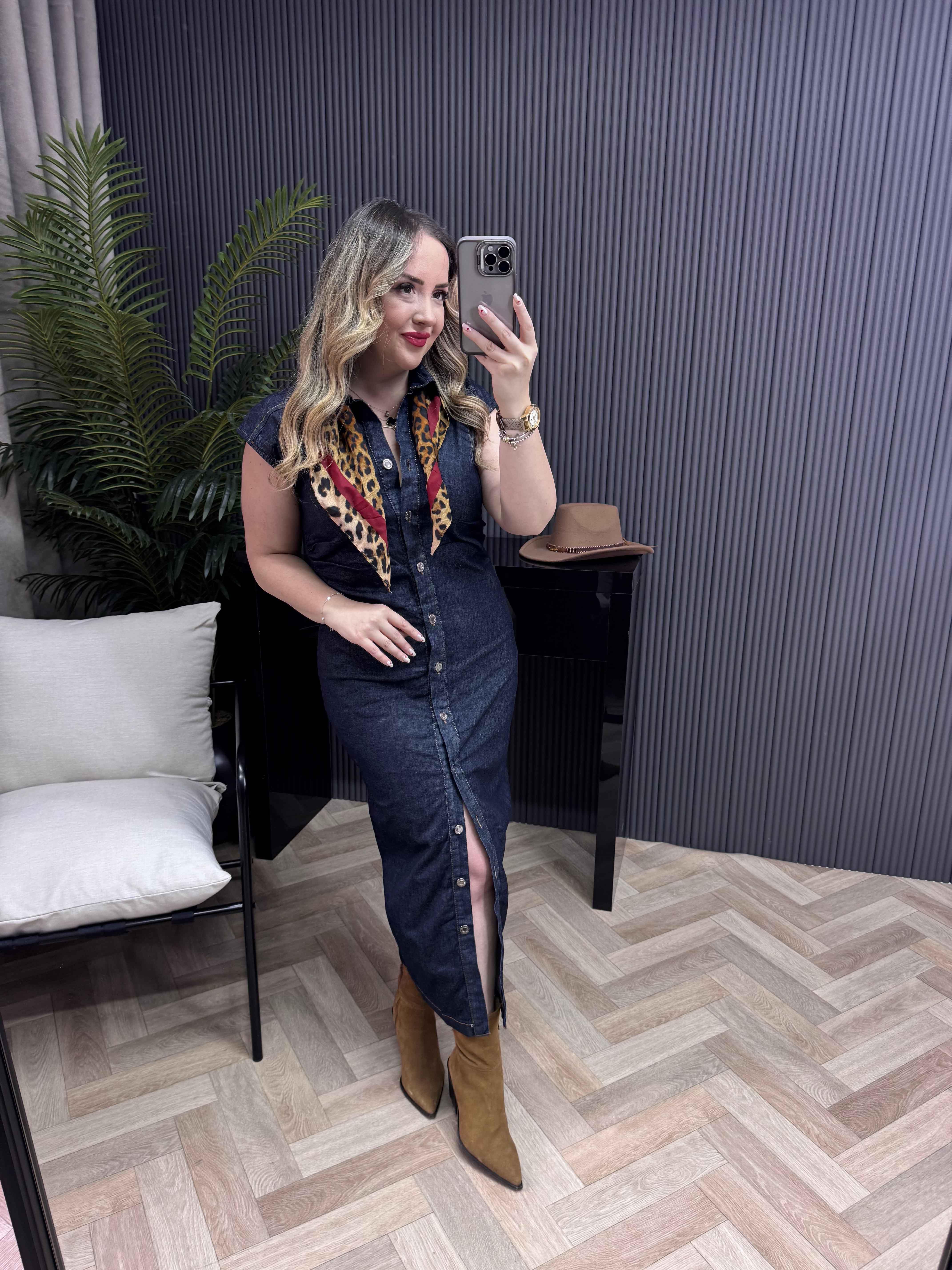 Marka Model Drapeli Denim Elbise