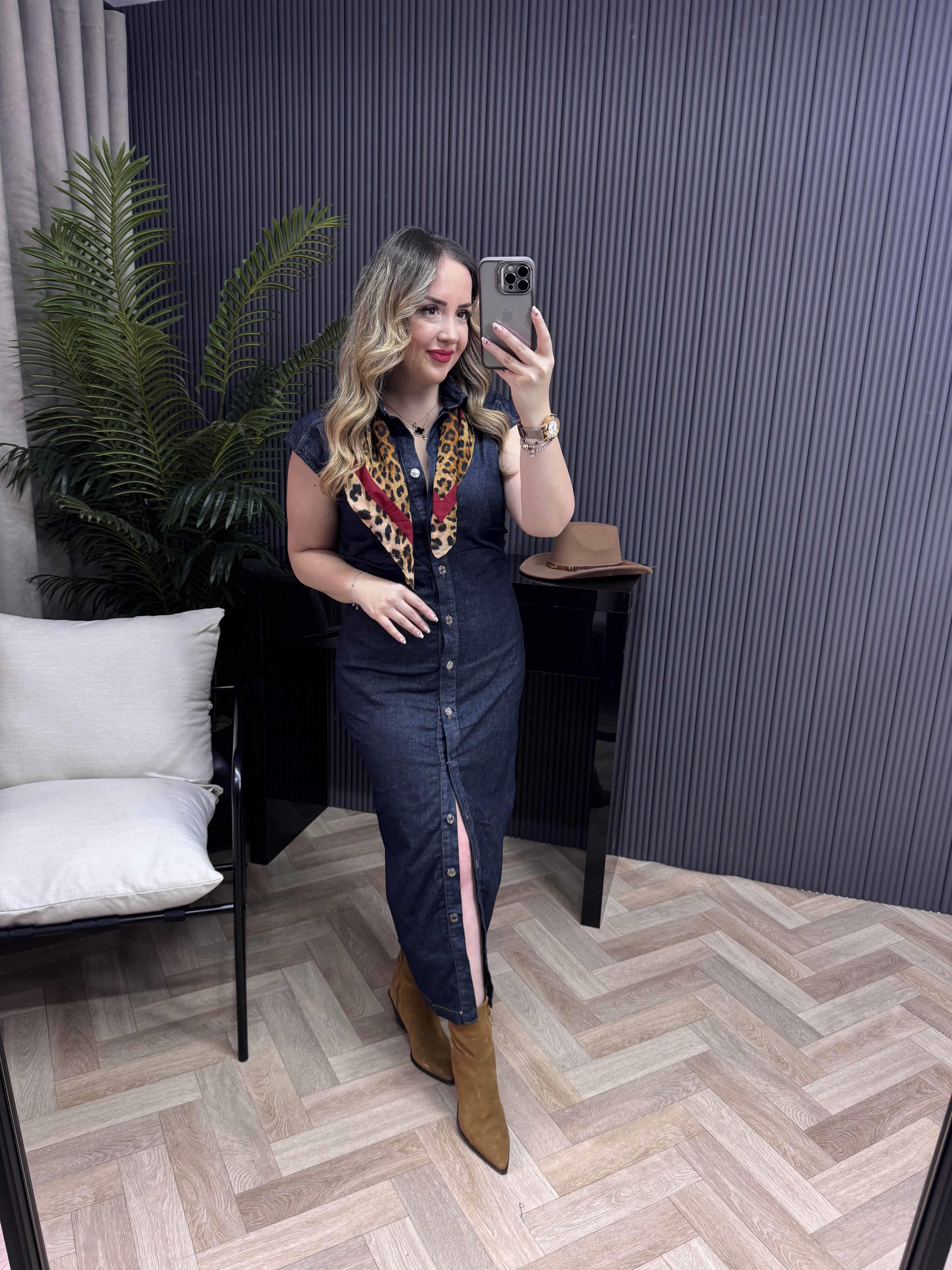 Marka Model Drapeli Denim Elbise