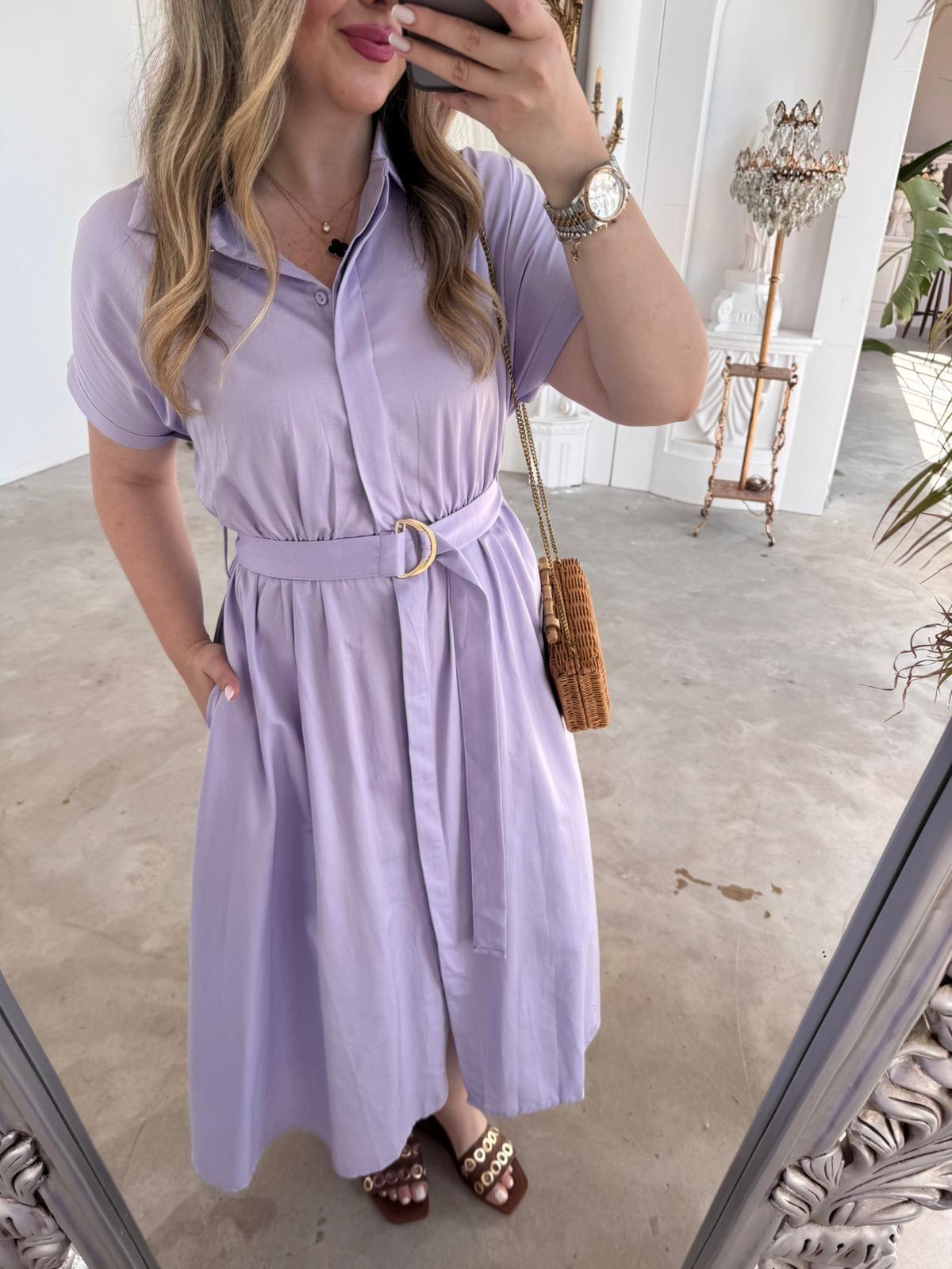 MATİLDA KISA KOLLU PAMUK SATEN ELBİSE LİLA