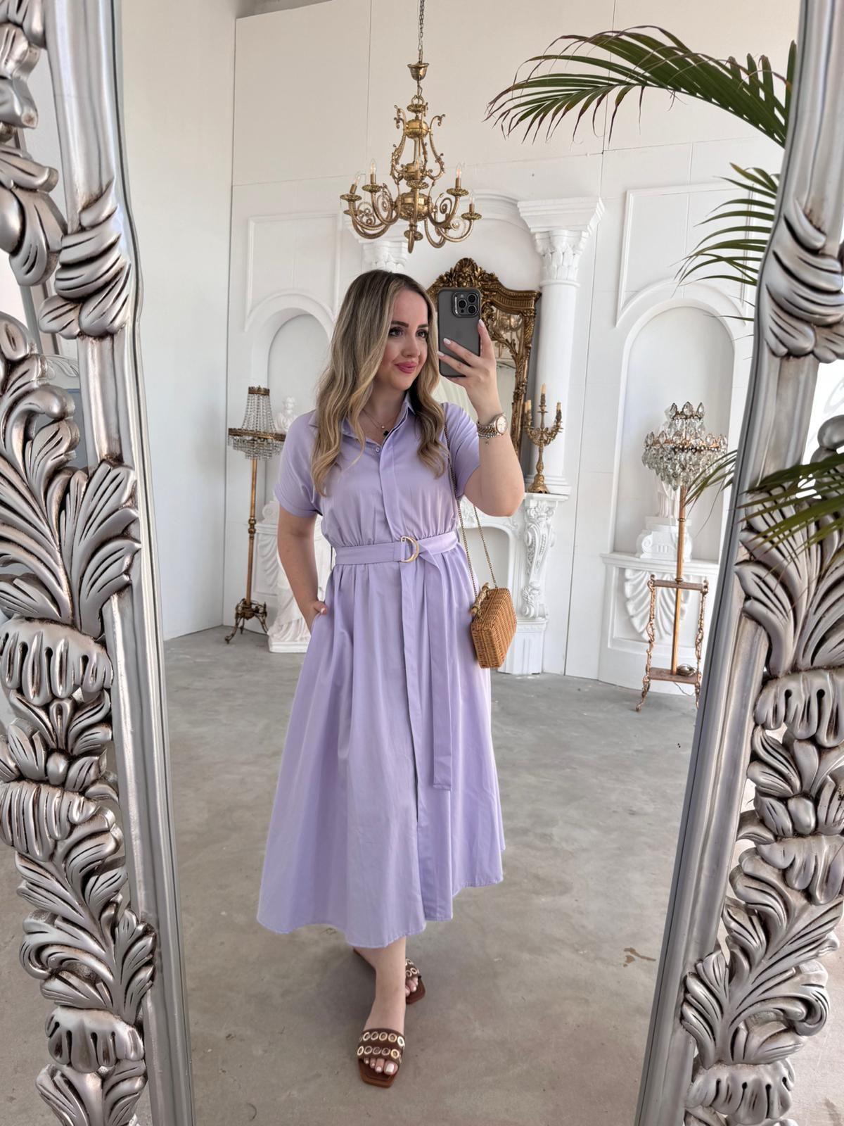 MATİLDA KISA KOLLU PAMUK SATEN ELBİSE LİLA