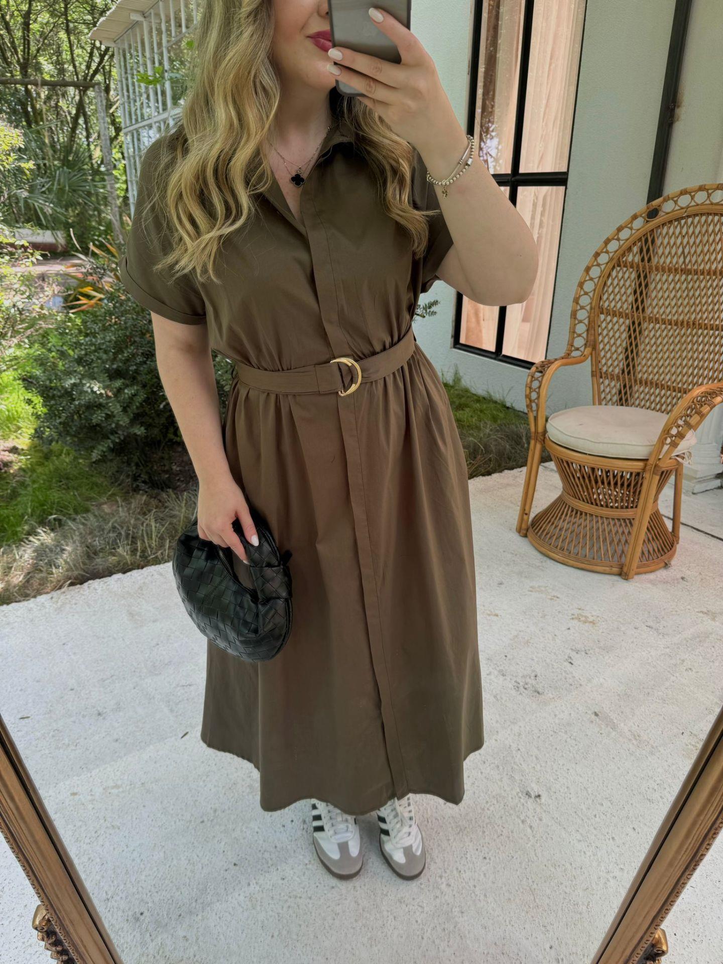 MATİLDA KISA KOLLU PAMUK SATEN ELBİSE HAKİ