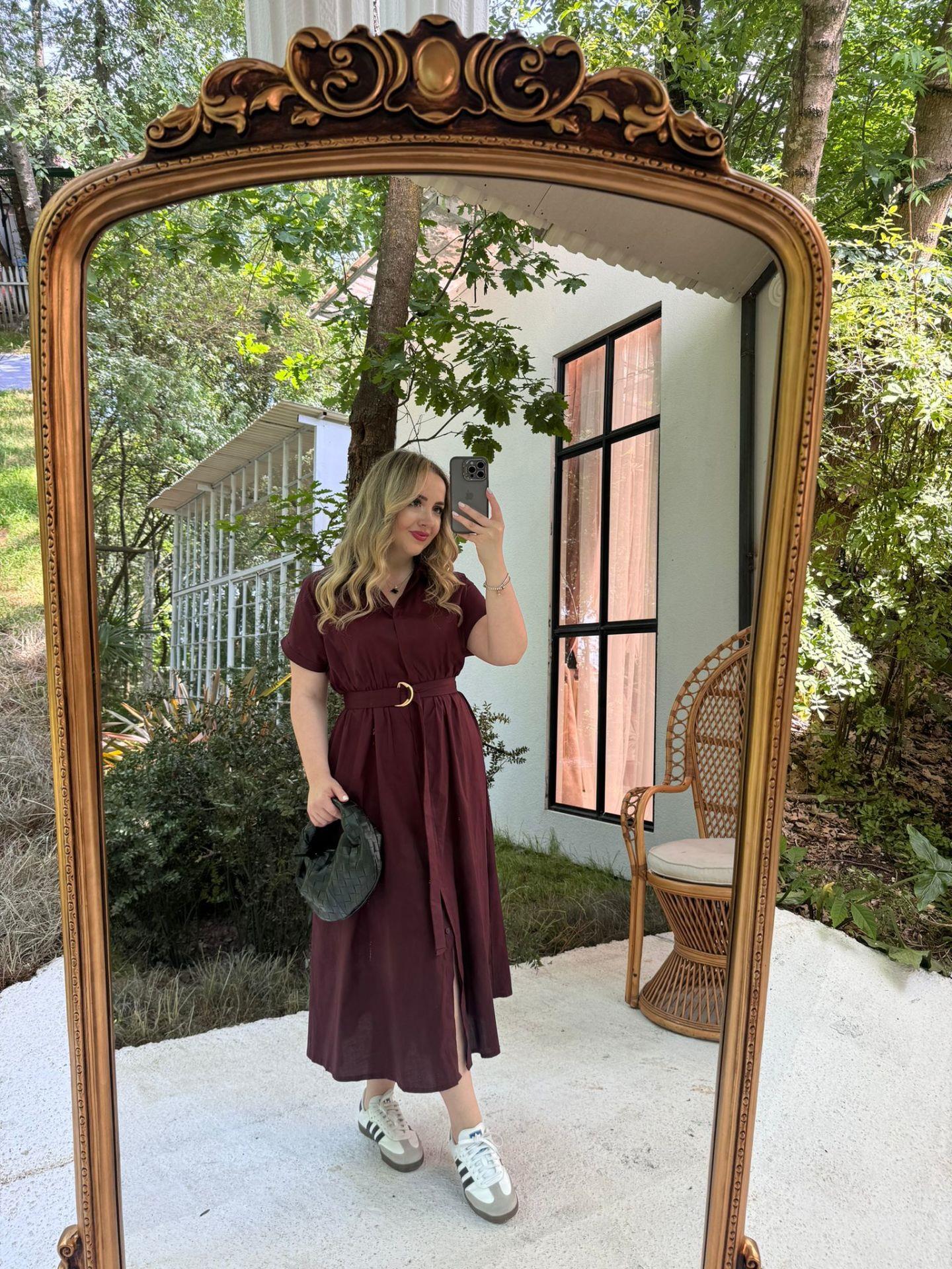 MATİLDA KISA KOLLU PAMUK SATEN ELBİSE MÜRDÜM