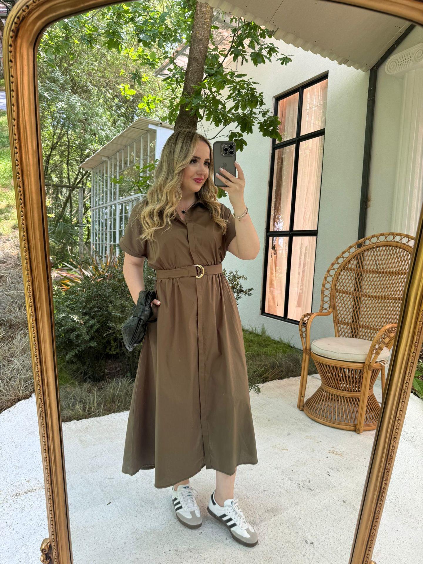 MATİLDA KISA KOLLU PAMUK SATEN ELBİSE HAKİ