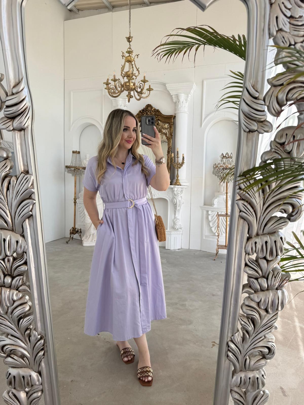 MATİLDA KISA KOLLU PAMUK SATEN ELBİSE LİLA