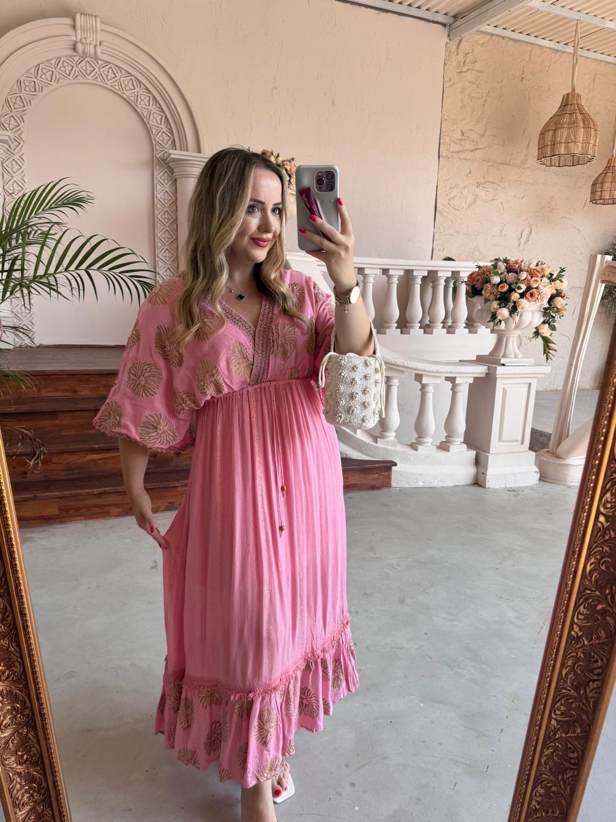 MELİSSA İTHAL TASARIM ELBİSE PEMBE