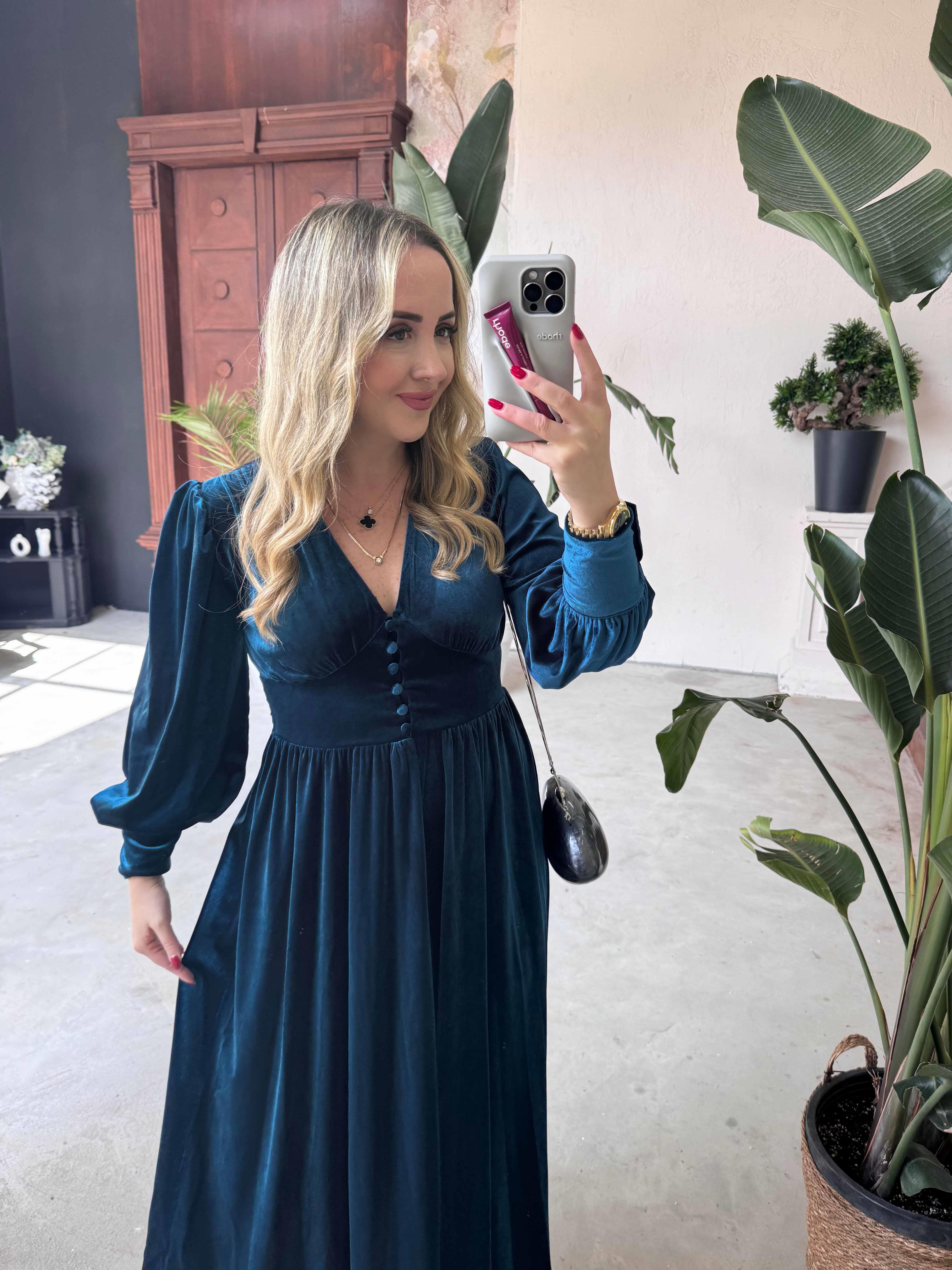 MİLA KADİFE ELBİSE MAVİ