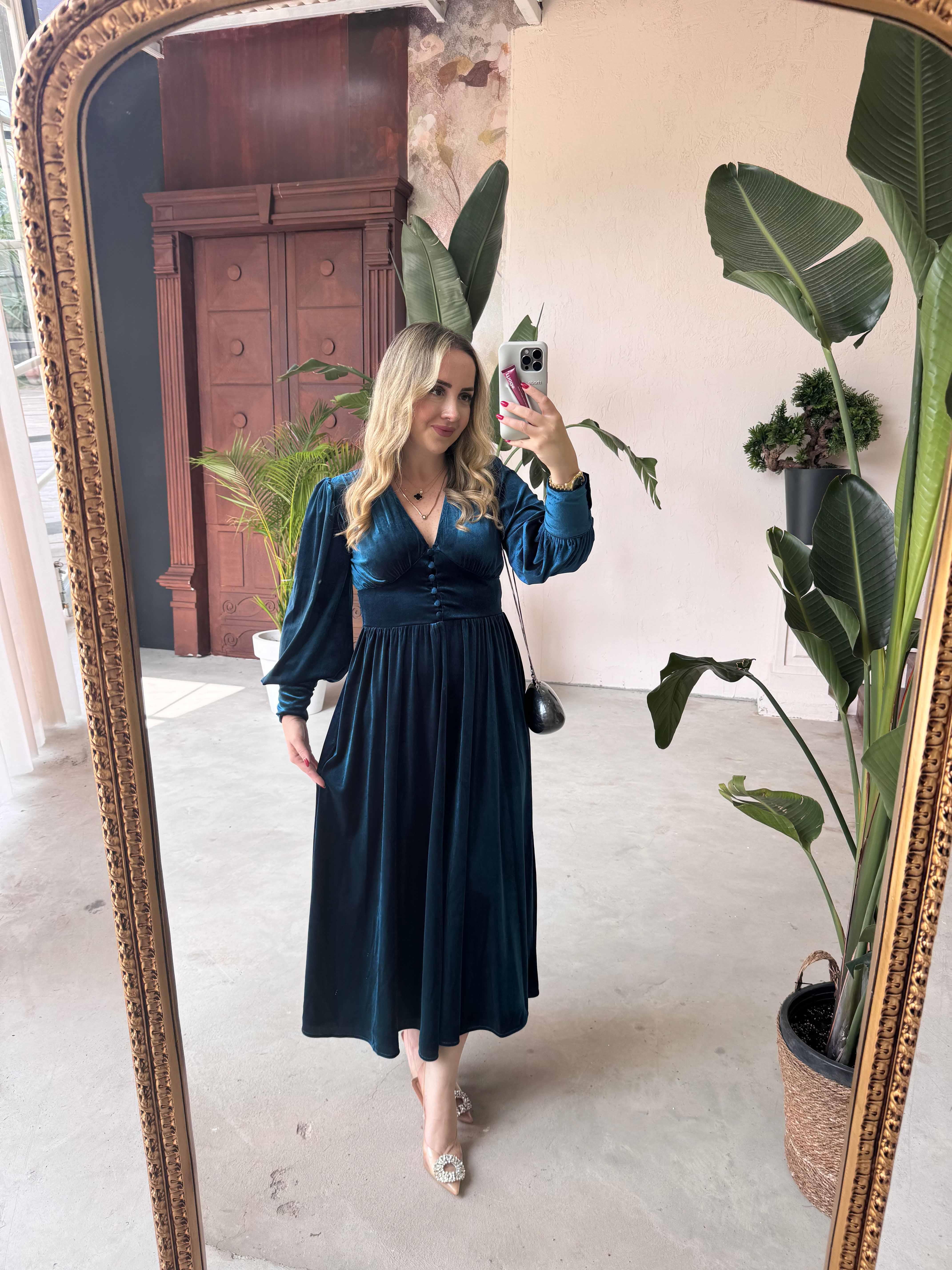 MİLA KADİFE ELBİSE MAVİ