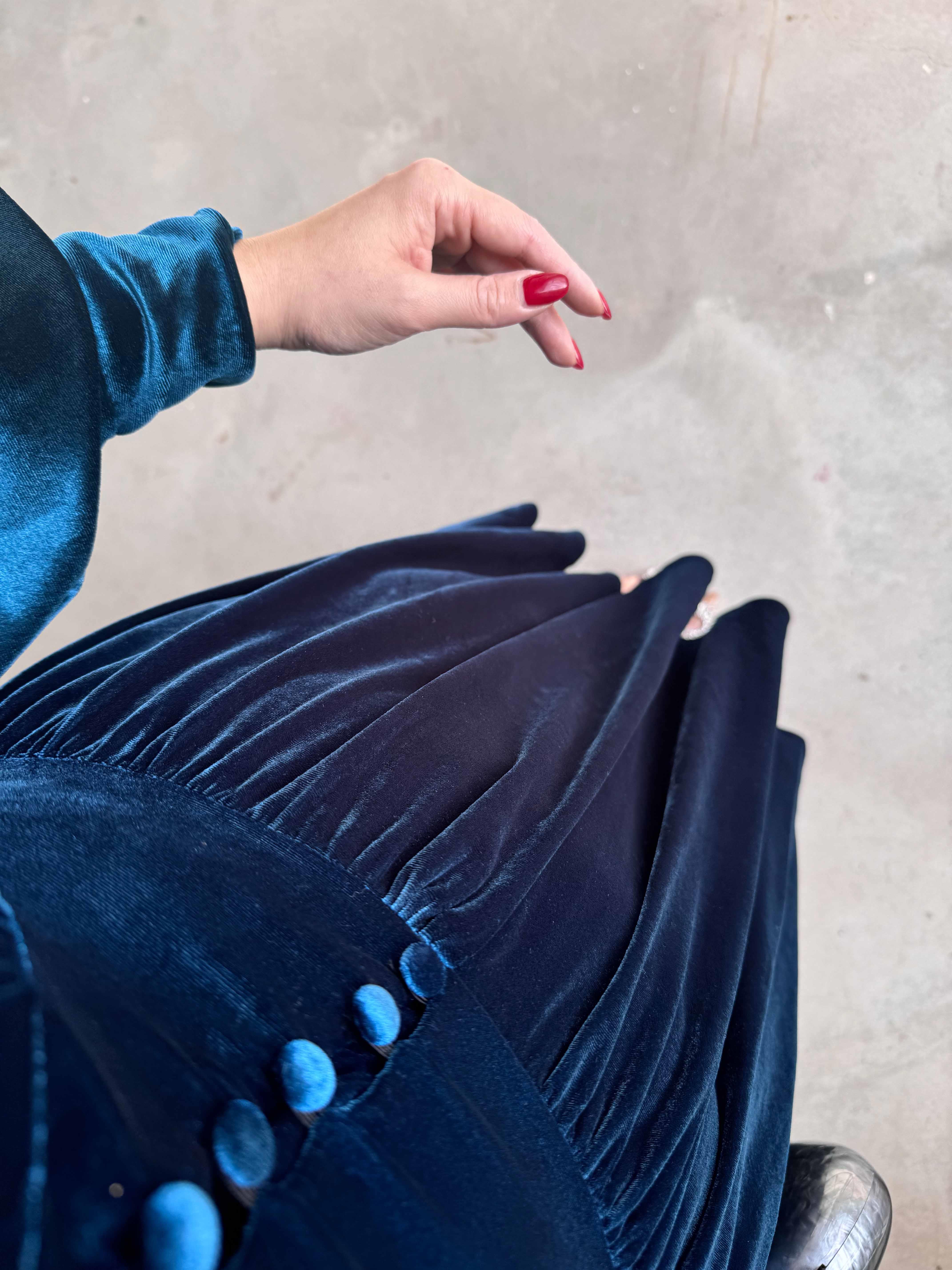 MİLA KADİFE ELBİSE MAVİ