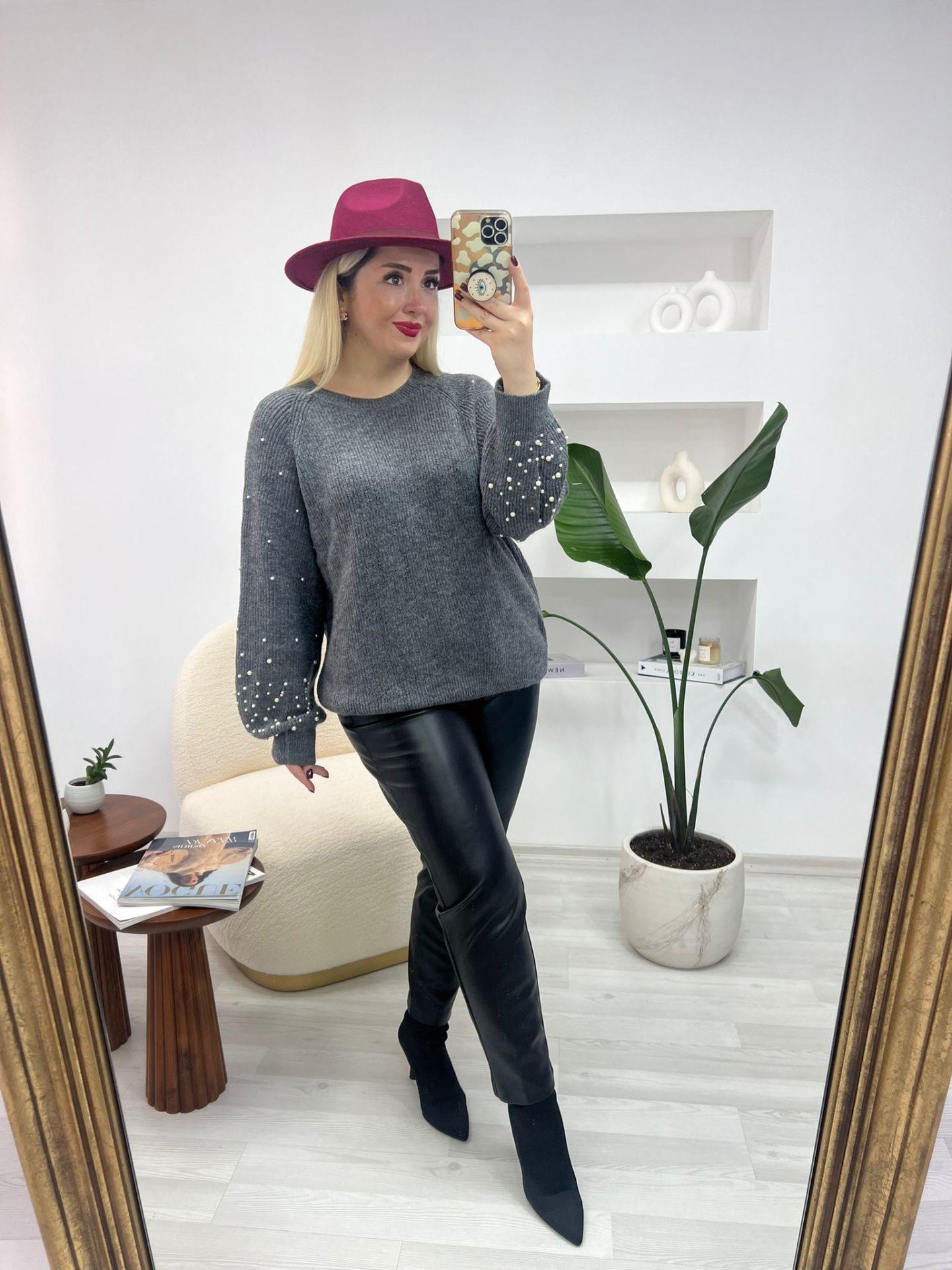 MNG İNCİLİ GRİ TRİKO KAZAK