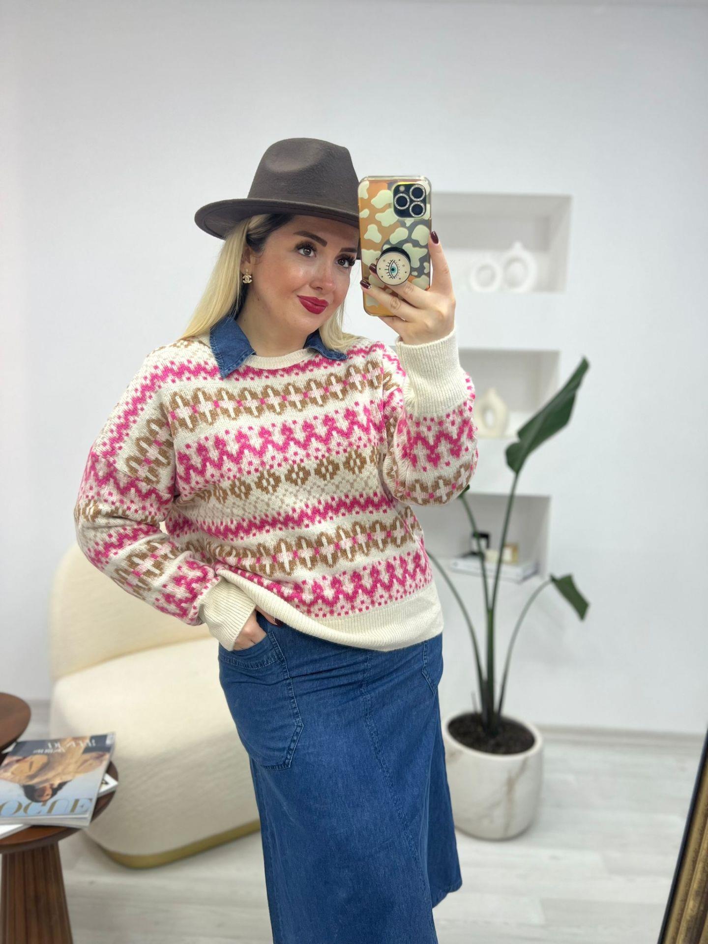 MNG PEMBE DESENLİ KAZAK