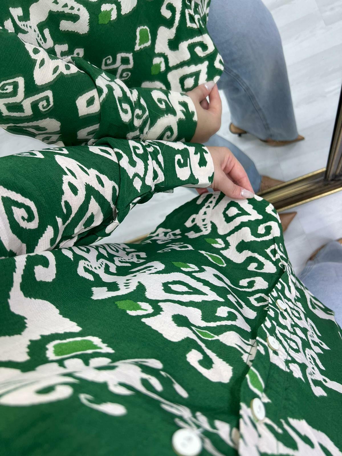 MNGO ORJ DESENLİ YEŞİL GÖMLEK