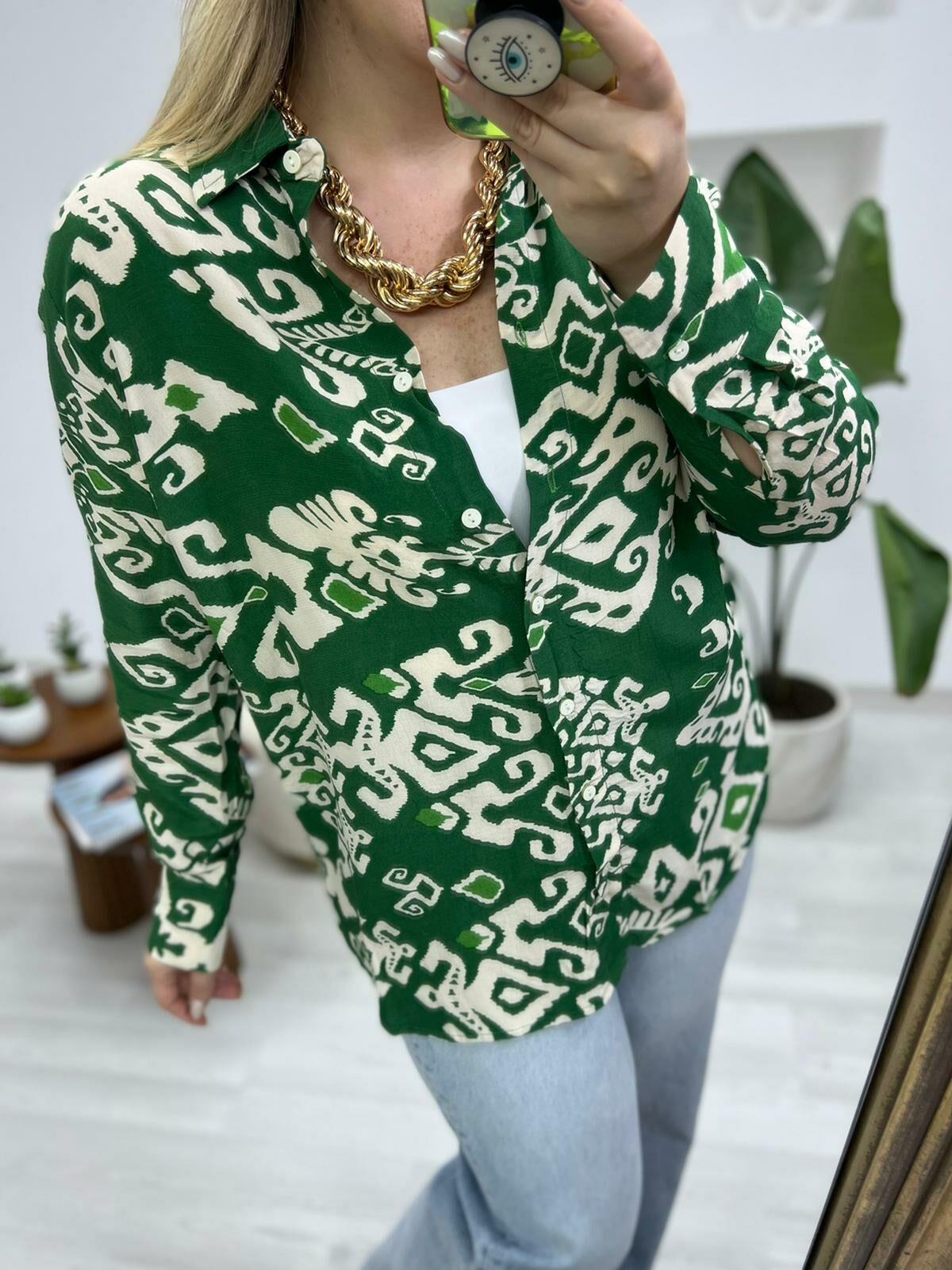 MNGO ORJ DESENLİ YEŞİL GÖMLEK