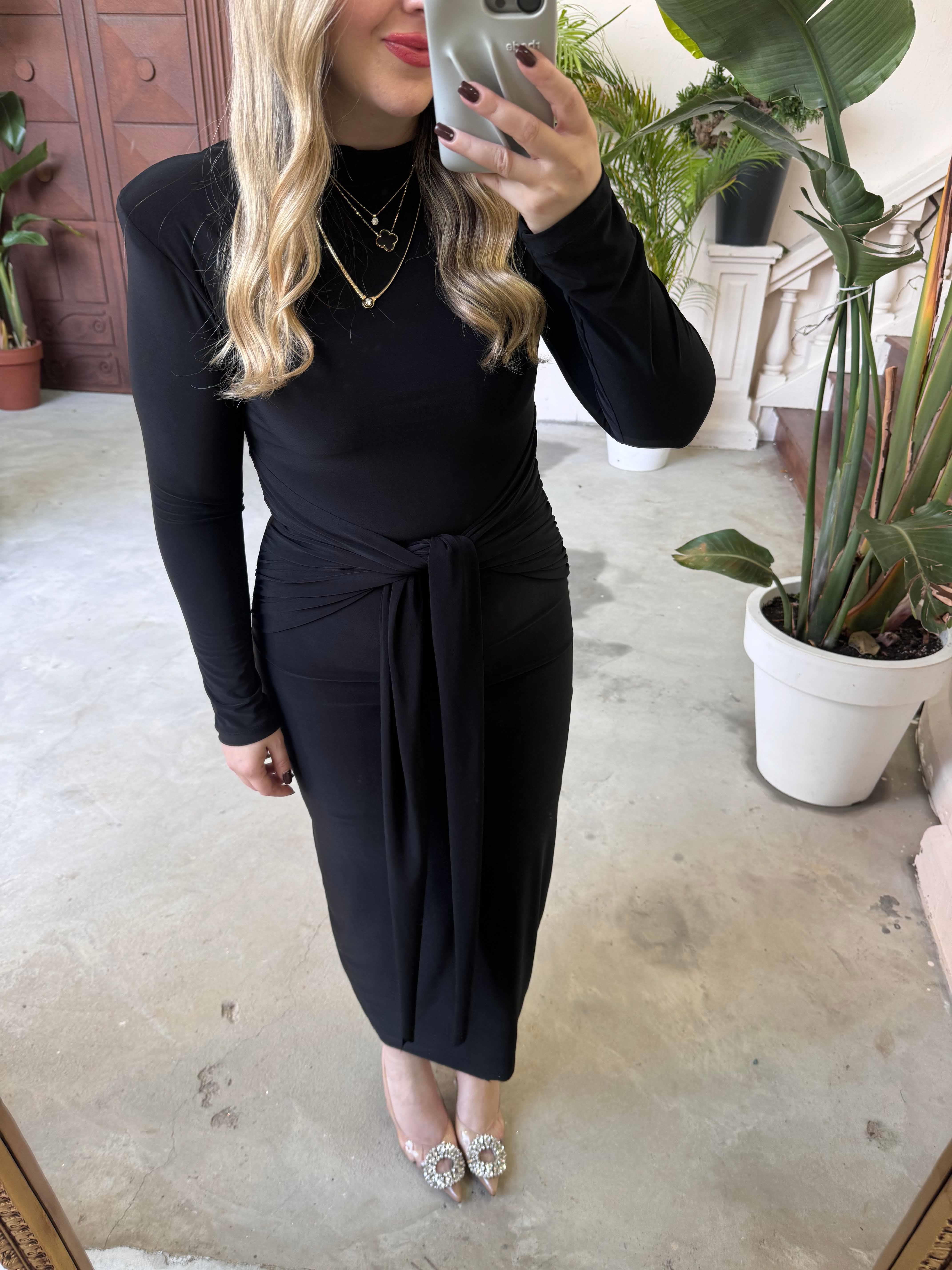 Nora Vatkalı Önü Bağlamalı İthal Candy Elbise Siyah