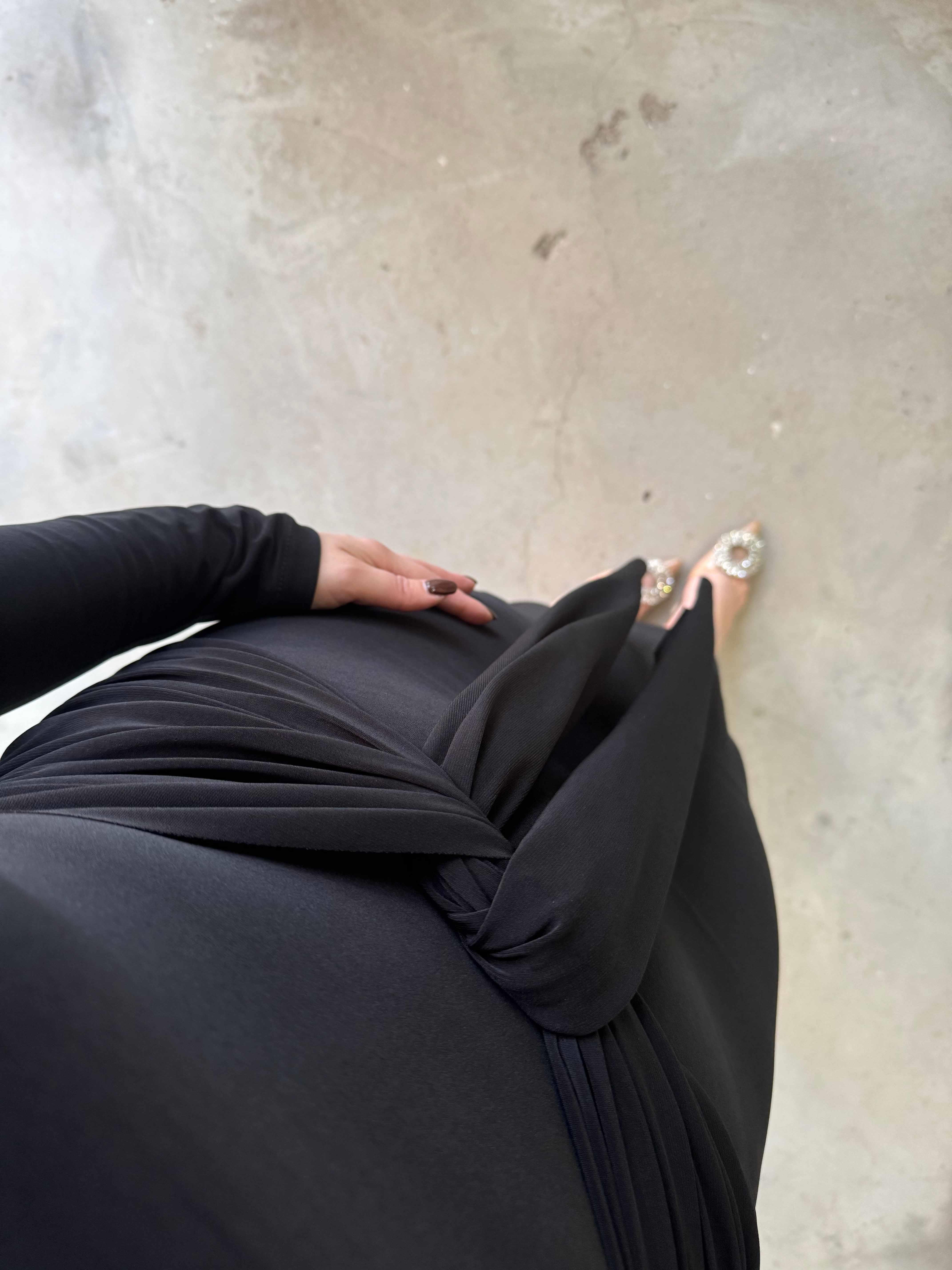 Nora Vatkalı Önü Bağlamalı İthal Candy Elbise Siyah