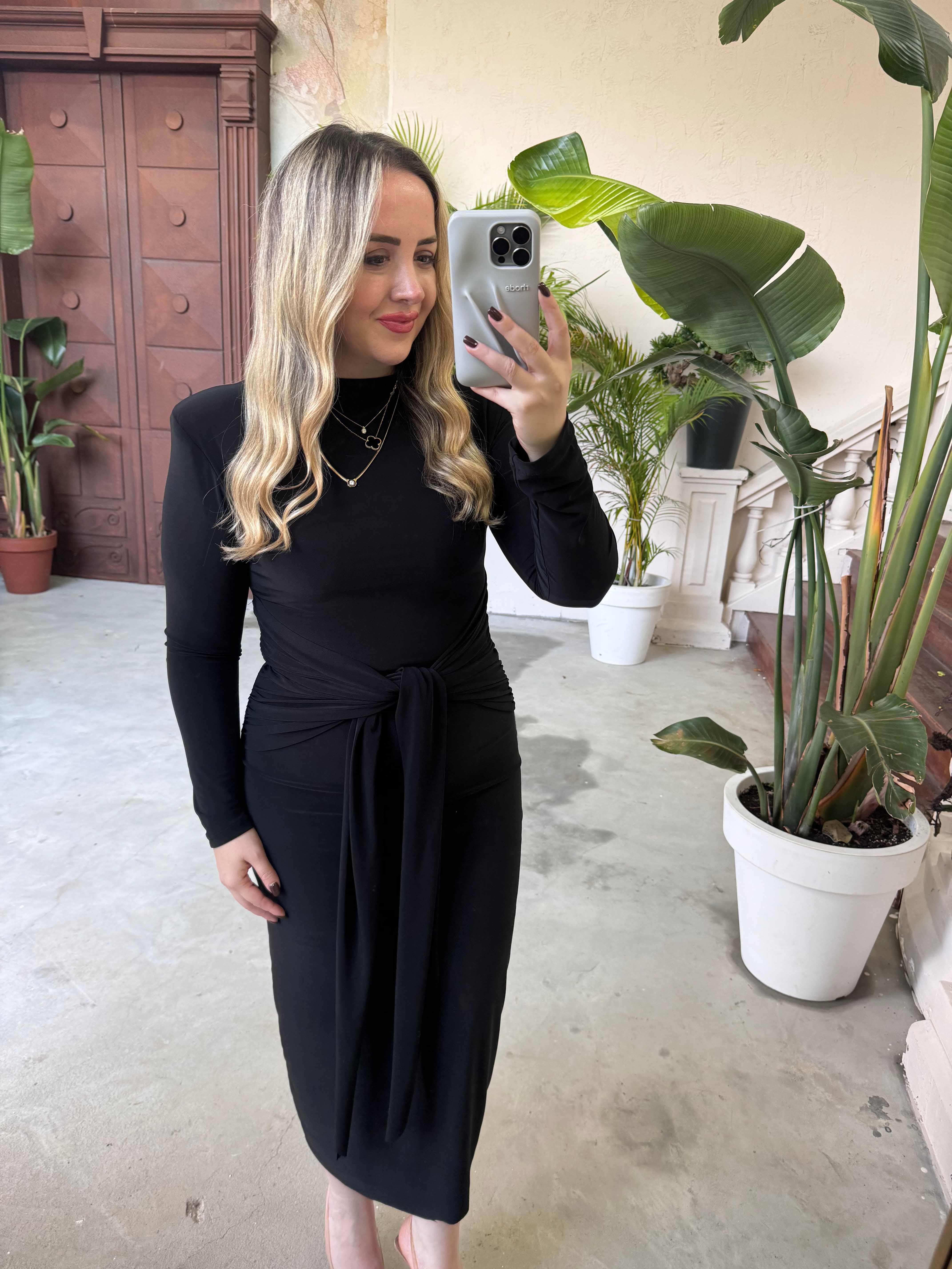 Nora Vatkalı Önü Bağlamalı İthal Candy Elbise Siyah