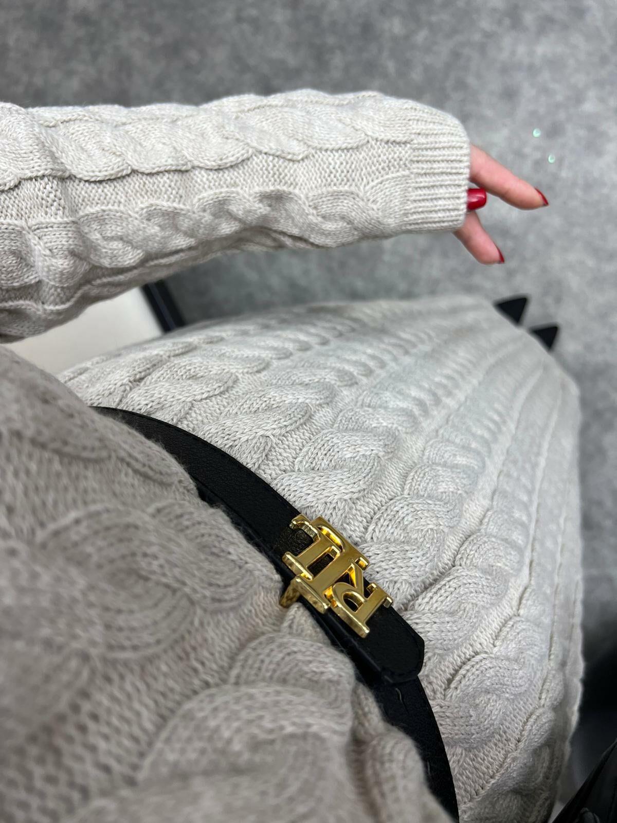 ÖRGÜ DESENLİ TRİKO ELBİSE BEJ