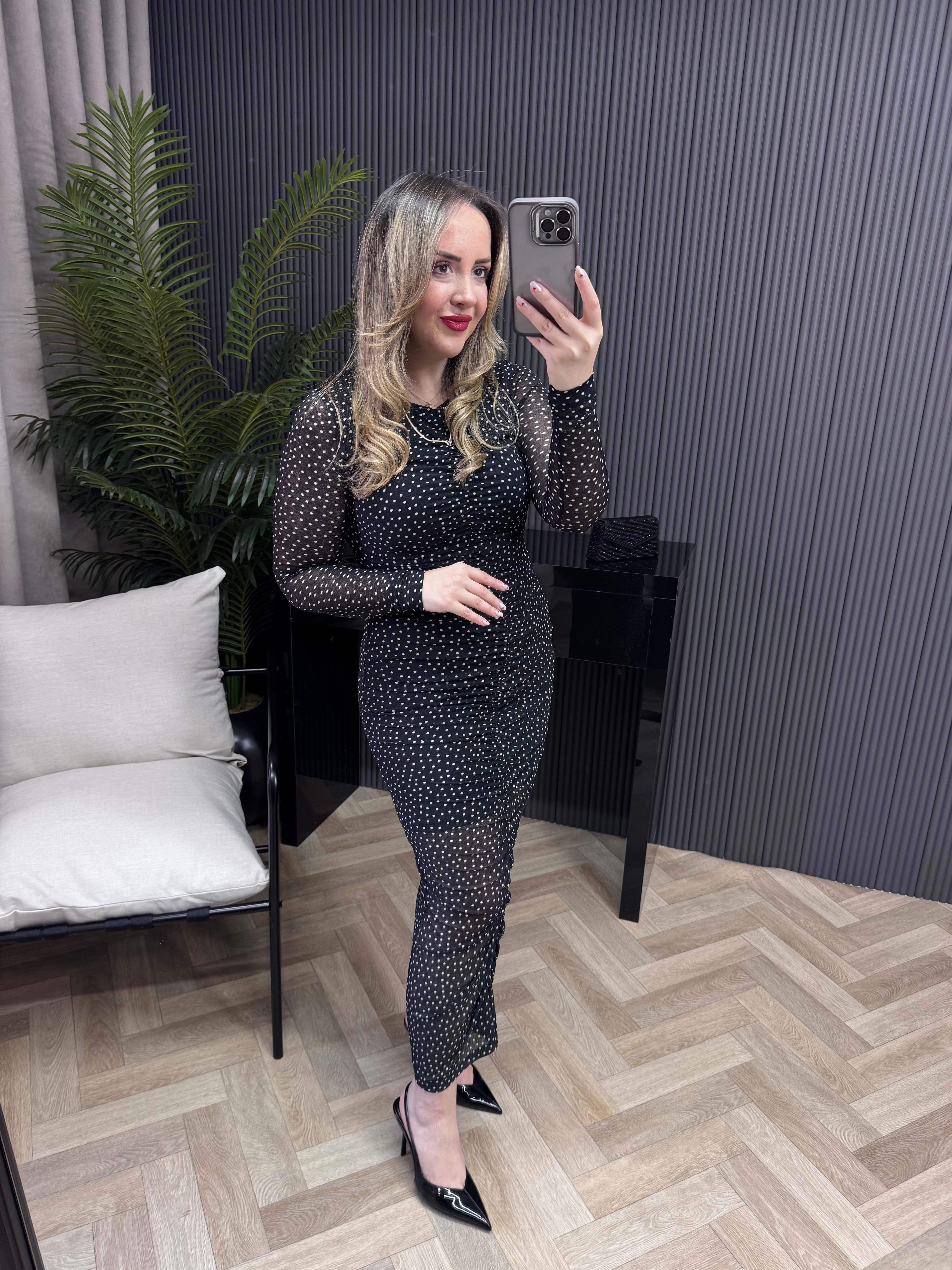 Orj Marka Drapeli Tül Elbise Puantiye